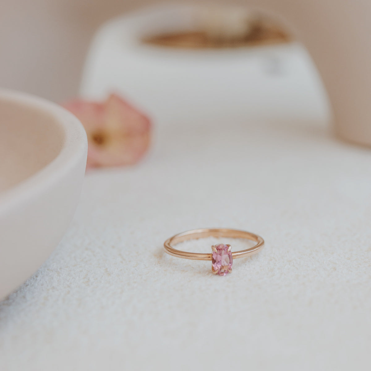 Oval Cut Pink Tourmaline Engagement Ring in 14 Karat Solid Gold Orizzo fine jewelry