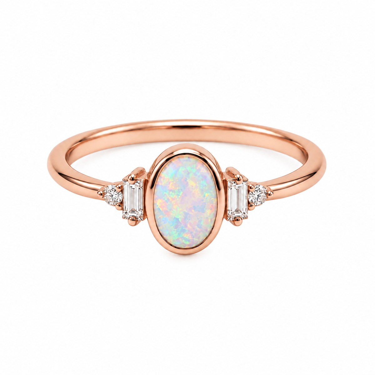 Oval Opal & Diamond Bezel Set Ring