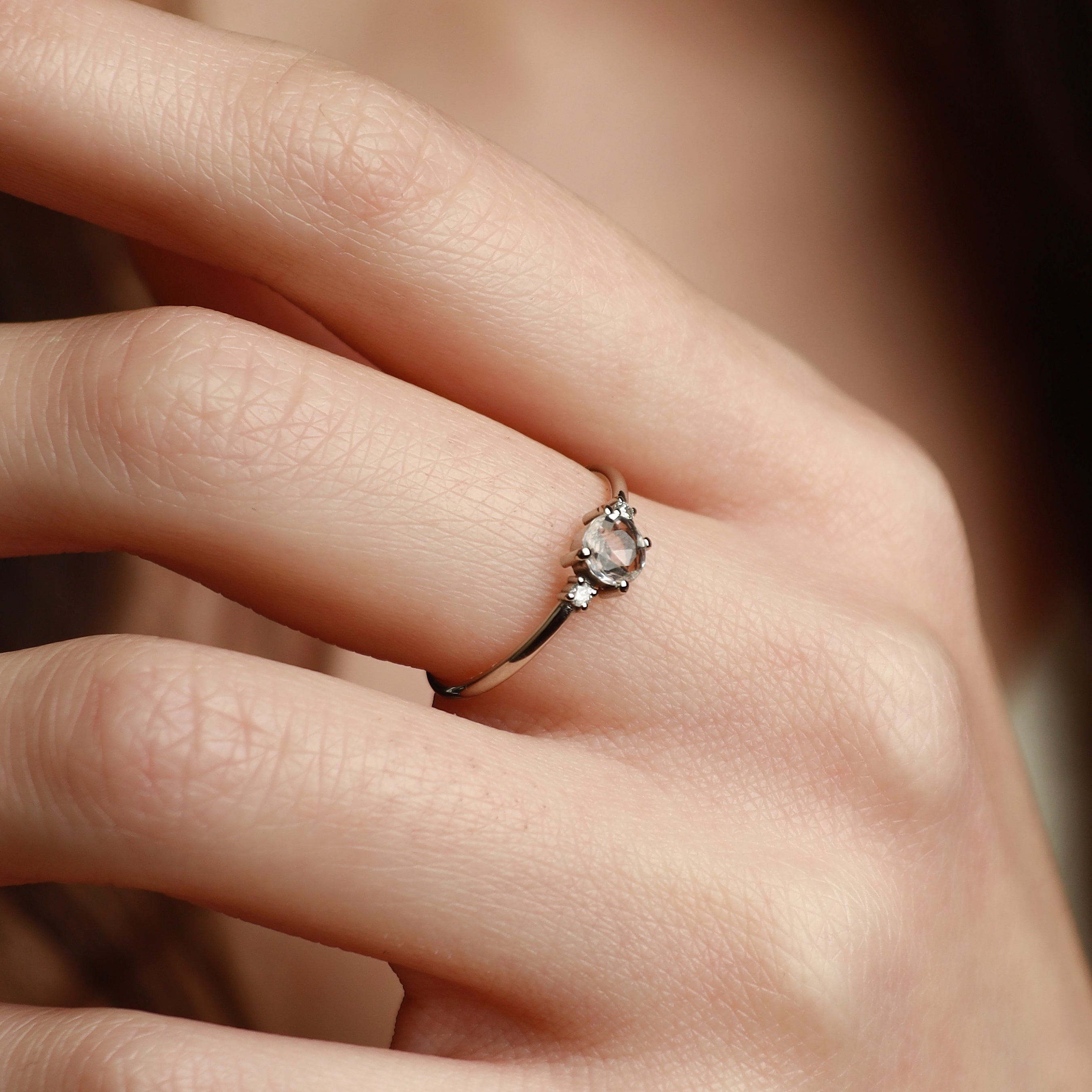 Rose Cut White Sapphire Ring With Diamond