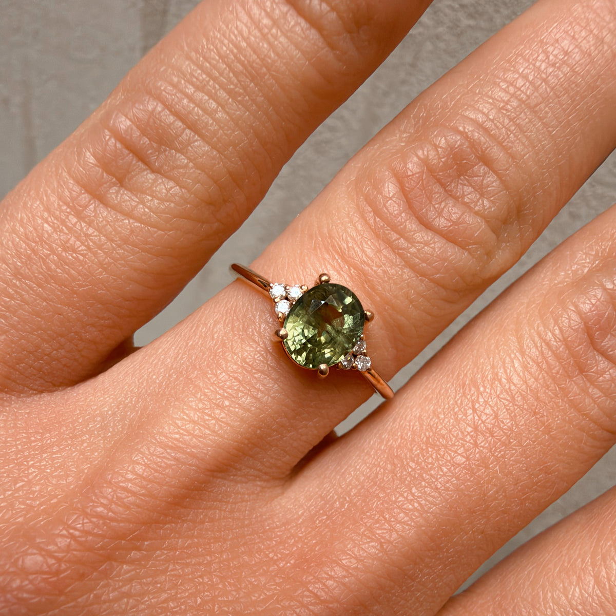 Oval Green Sapphire Engagement Ring With Diamond – Solenne