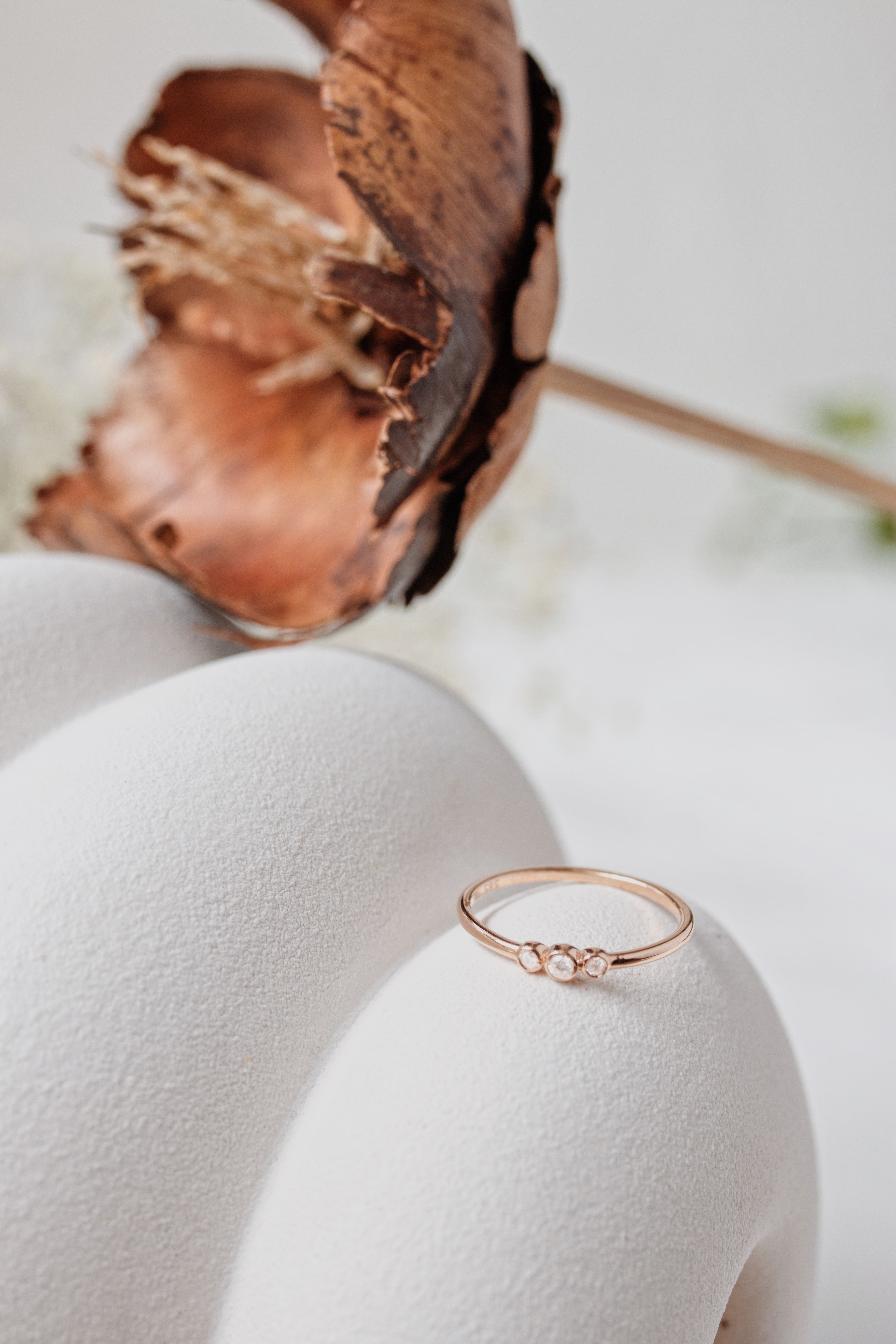 Three Stone Diamond Ring in a Bezel Setting Orizzo fine jewelry