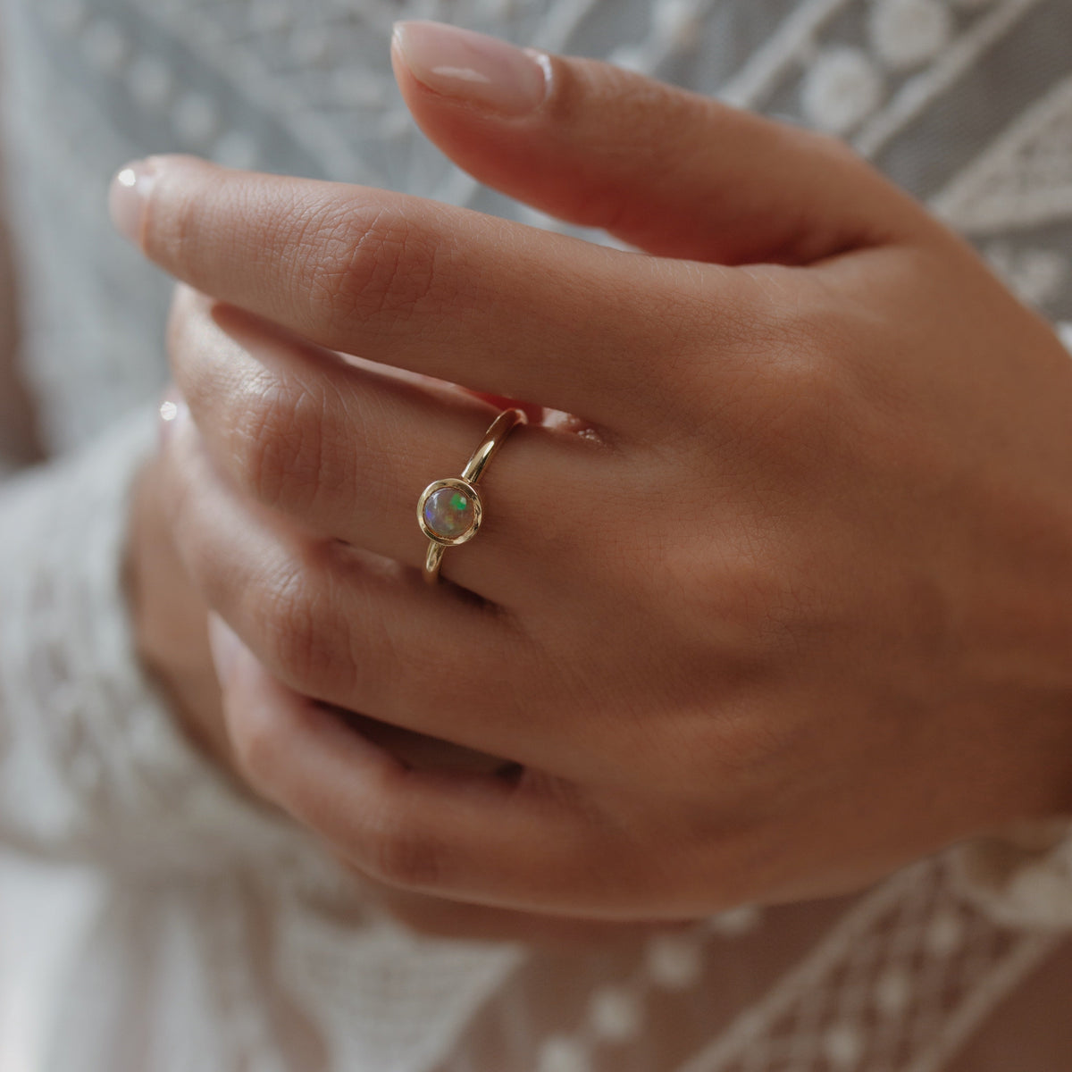 Bezel Set Solitaire Opal Ring Orizzo fine jewelry