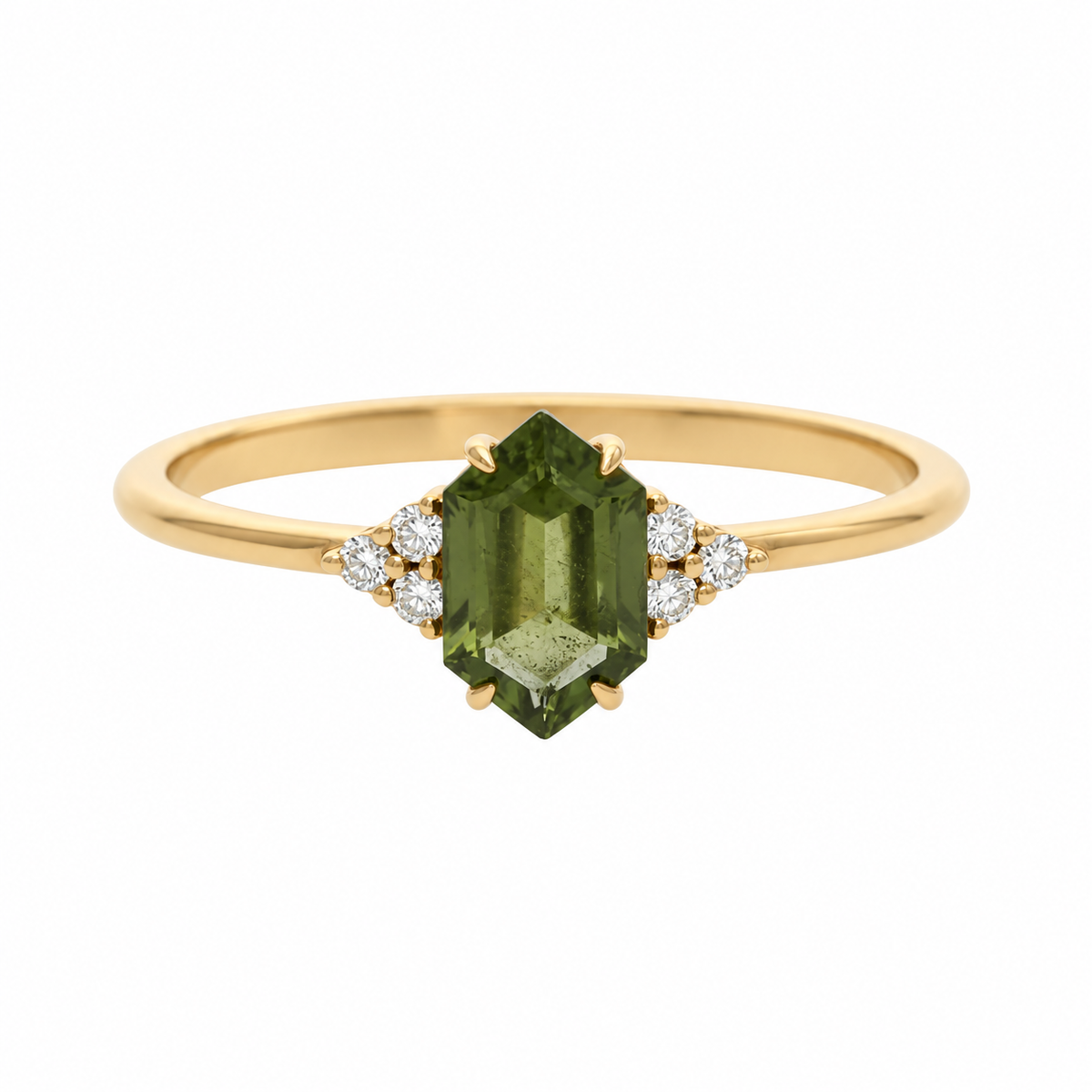 Hexagon Moldavite Engagement Ring With Diamond – Solenne