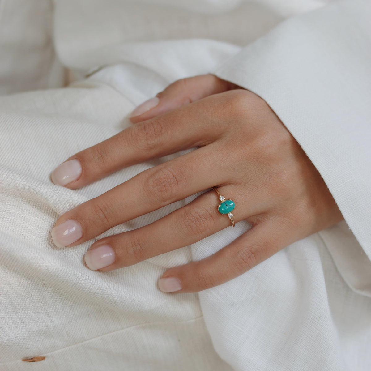 Natural Turquoise Engagement Ring With Diamond Orizzo fine jewelry