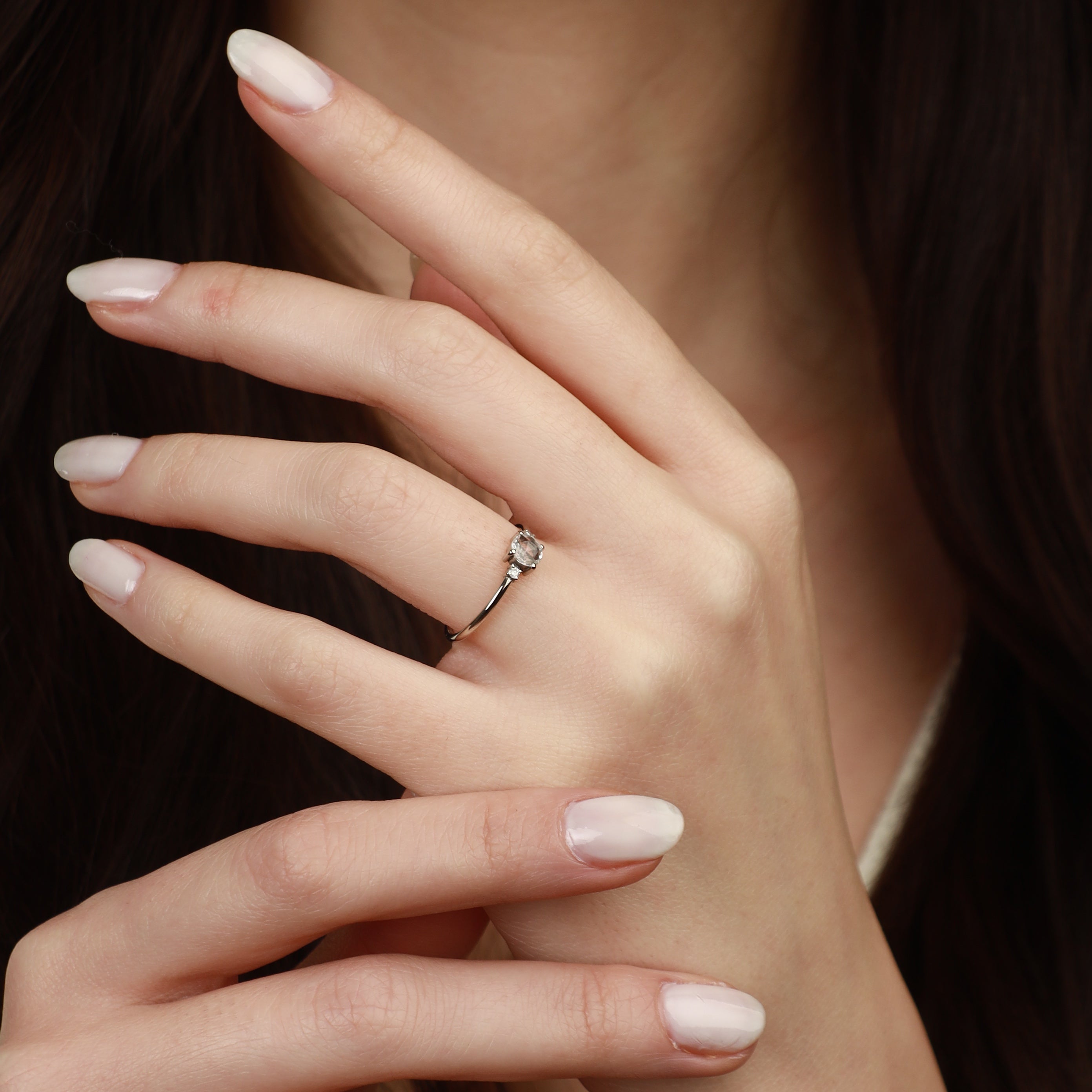 Rose Cut White Sapphire Ring With Diamond
