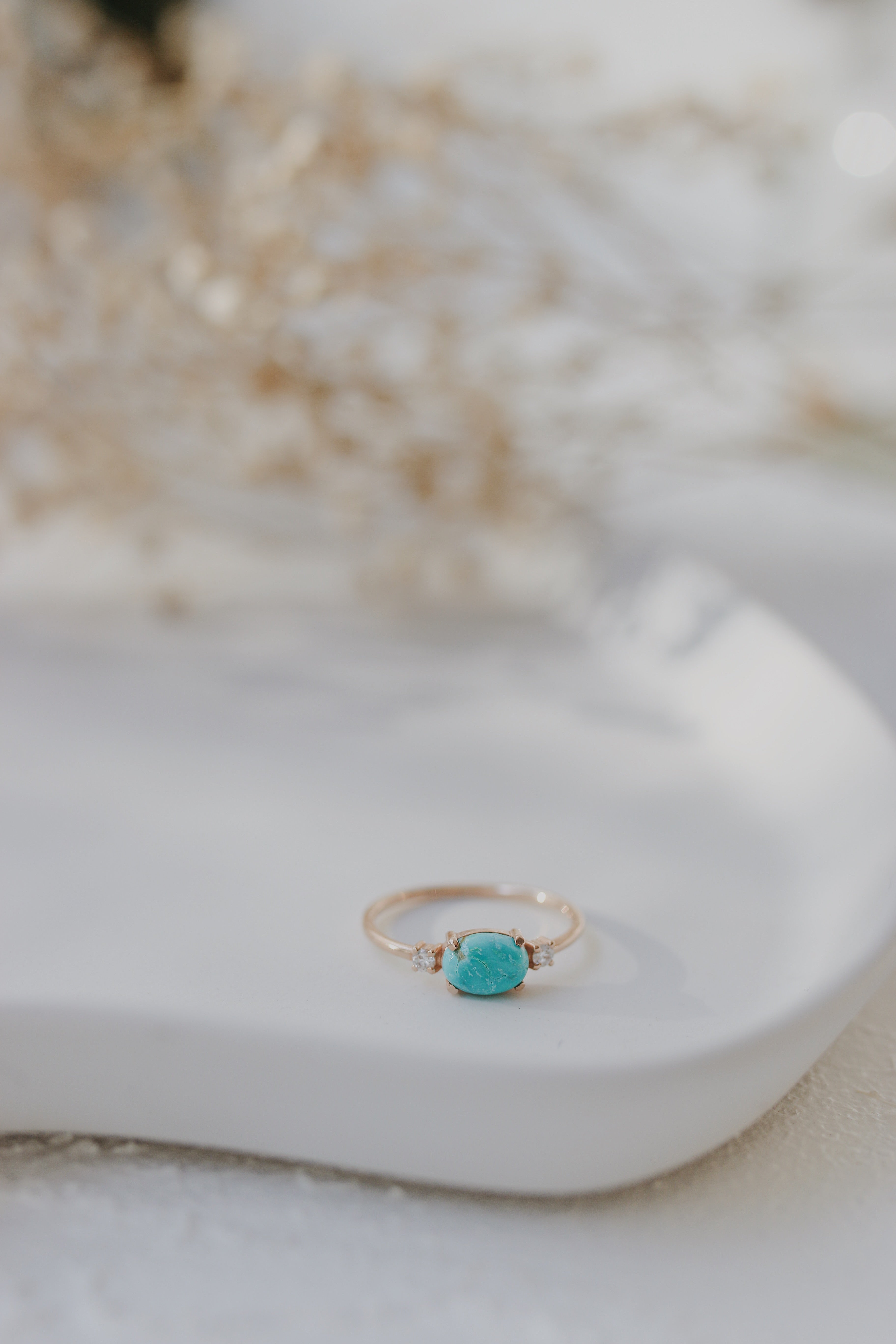 Natural Turquoise Engagement Ring With Diamond Orizzo fine jewelry