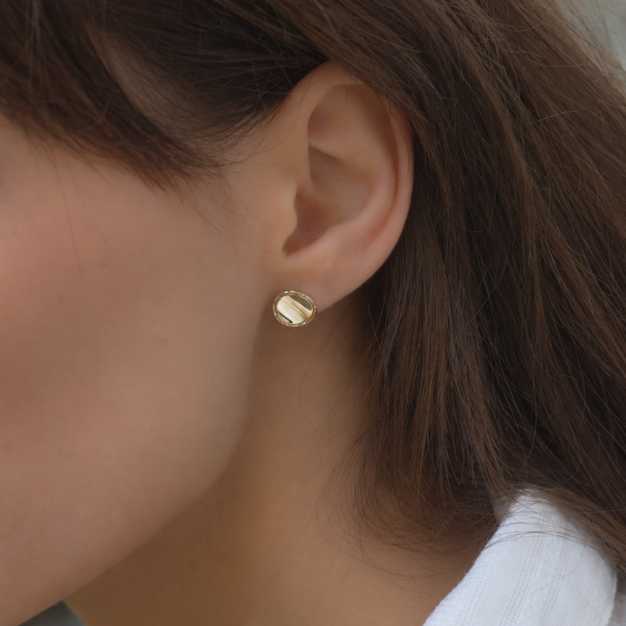 Round Disc Stud Earrings