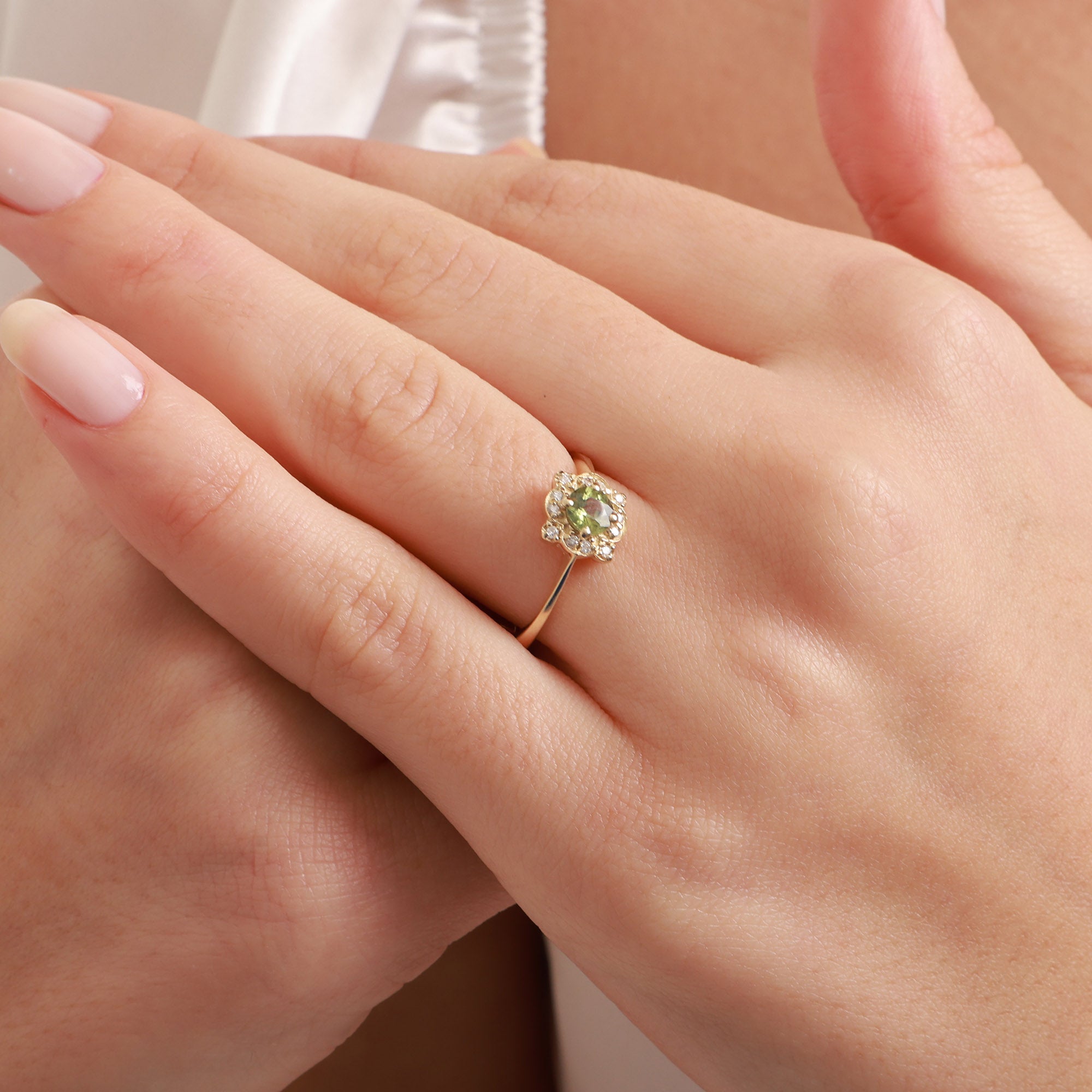 Green Sapphire Engagement Ring in Art Deco Style