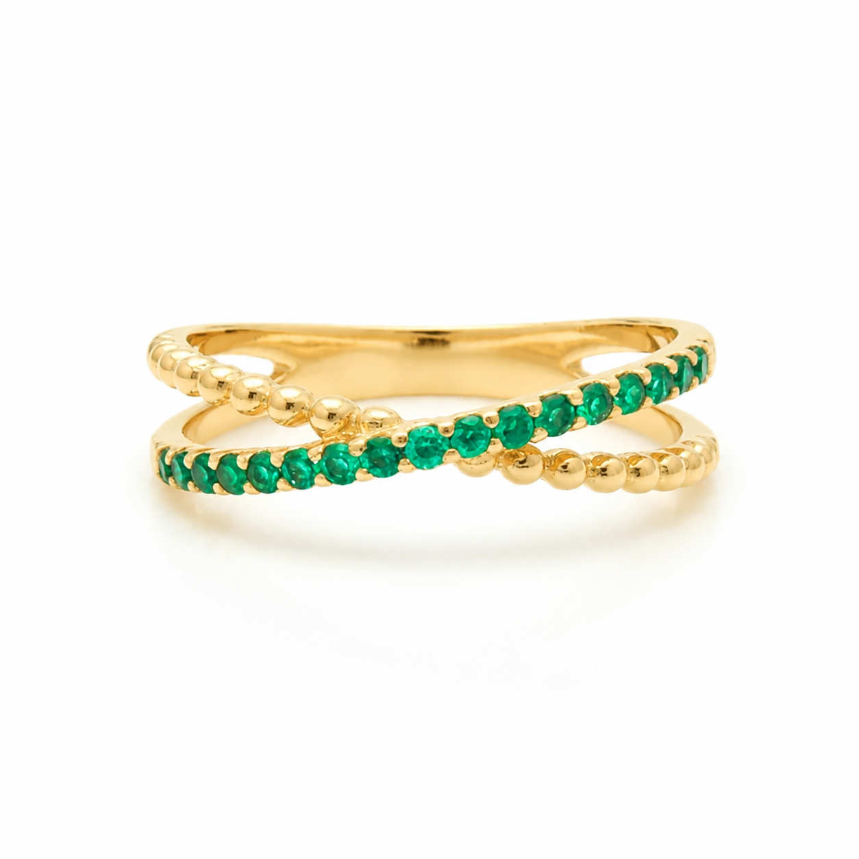 Criss Cross Emerald Gold Ring