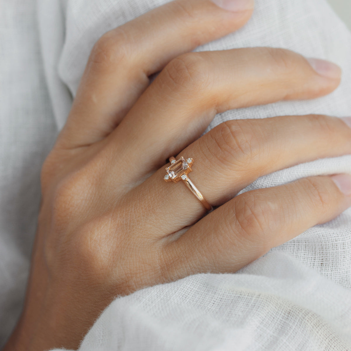 Art Deco Morganite Engagement Ring with Diamonds Orizzo fine jewelry
