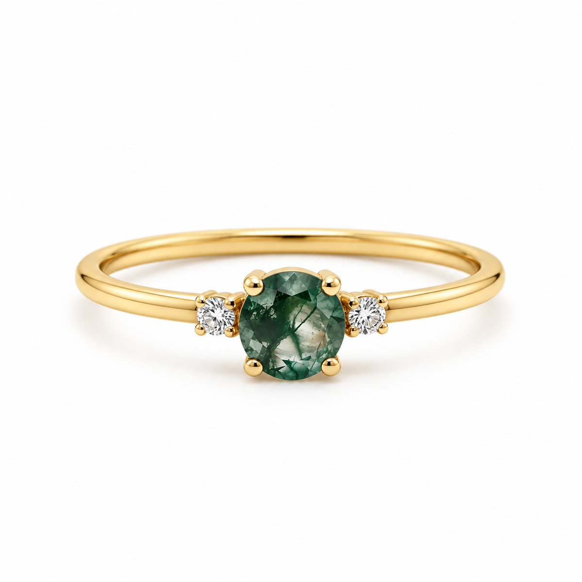 Moss Agate Engagement Ring With Diamond - Trinity