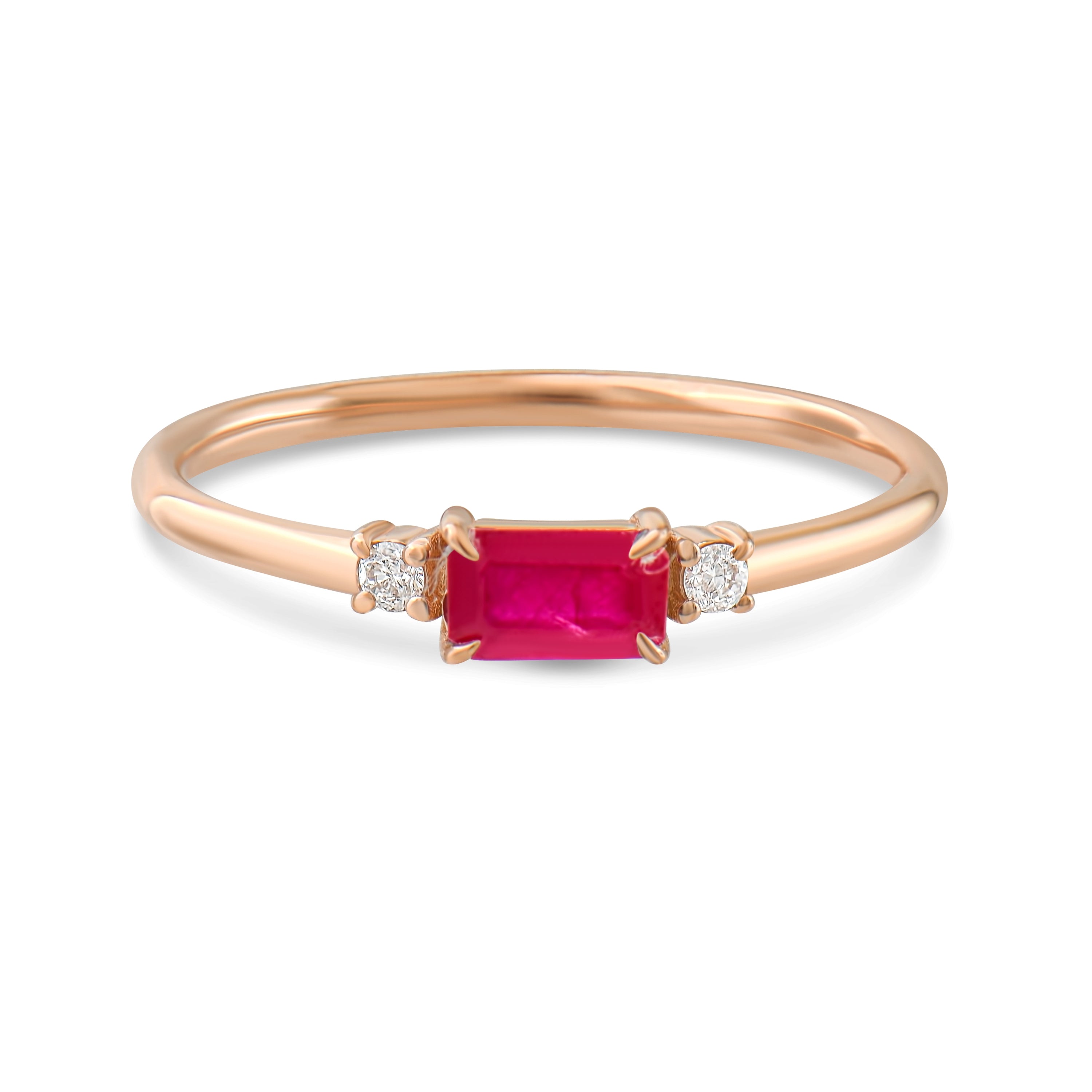 Emerald Cut Ruby Ring With Diamond