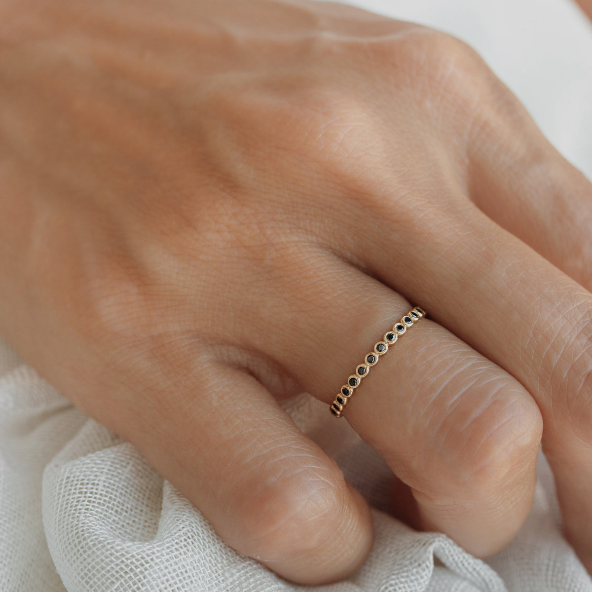 Bezel Black Diamond Stacking Ring Orizzo fine jewelry