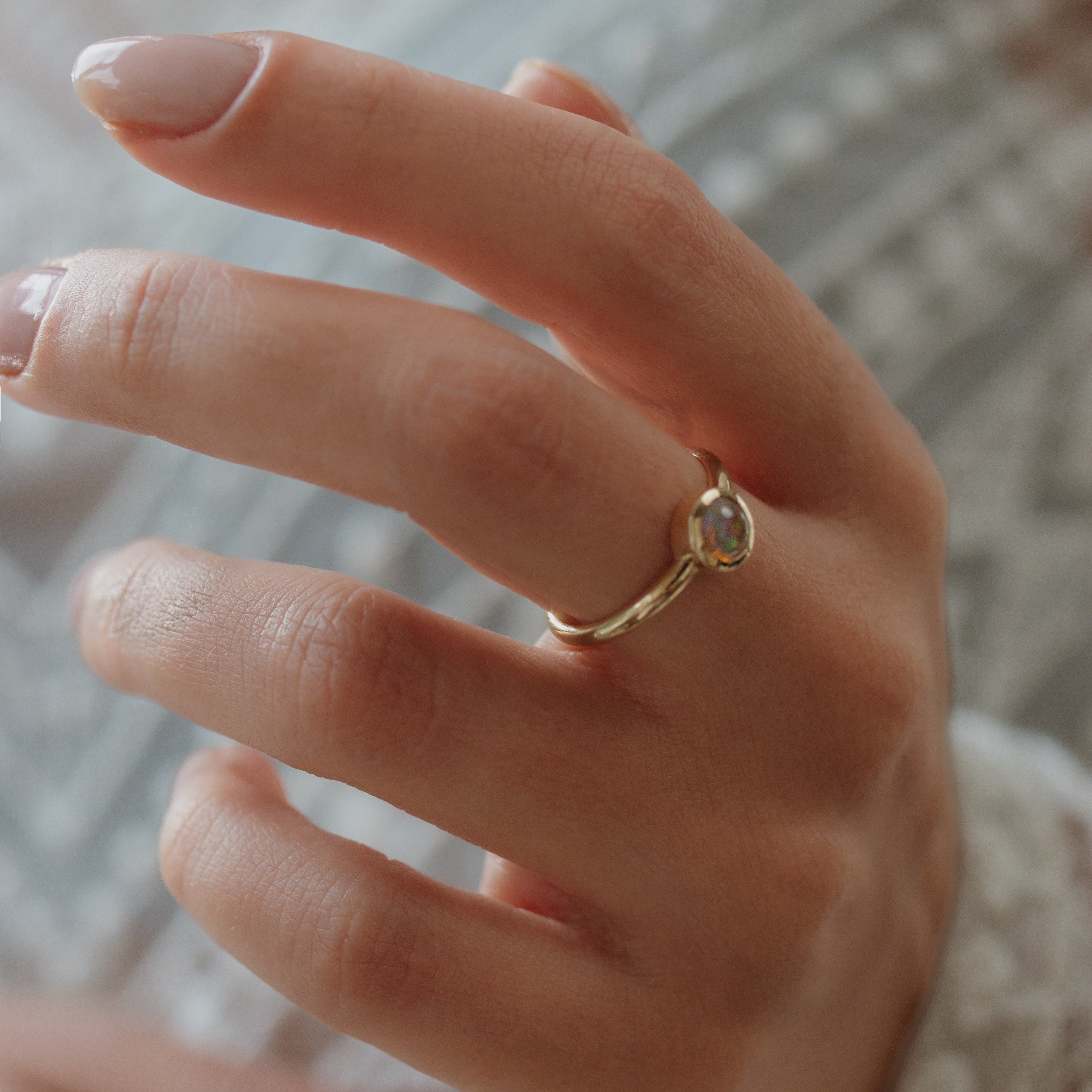 Bezel Set Solitaire Opal Ring Orizzo fine jewelry
