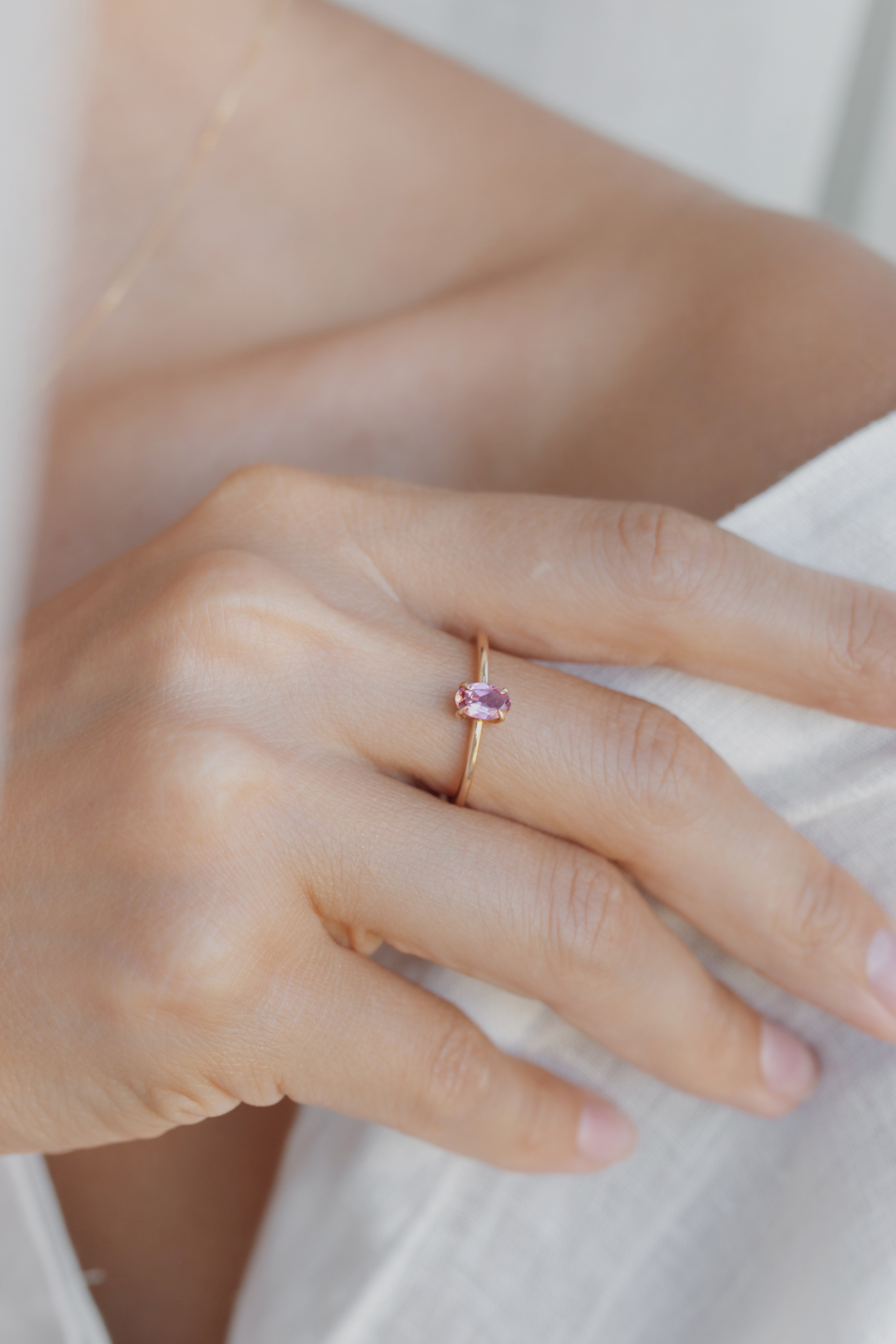 Oval Cut Pink Tourmaline Engagement Ring in 14 Karat Solid Gold Orizzo fine jewelry