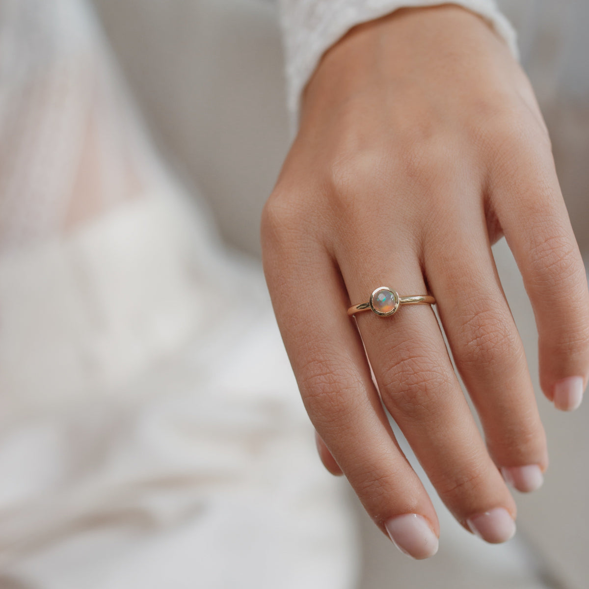 Bezel Set Solitaire Opal Ring Orizzo fine jewelry