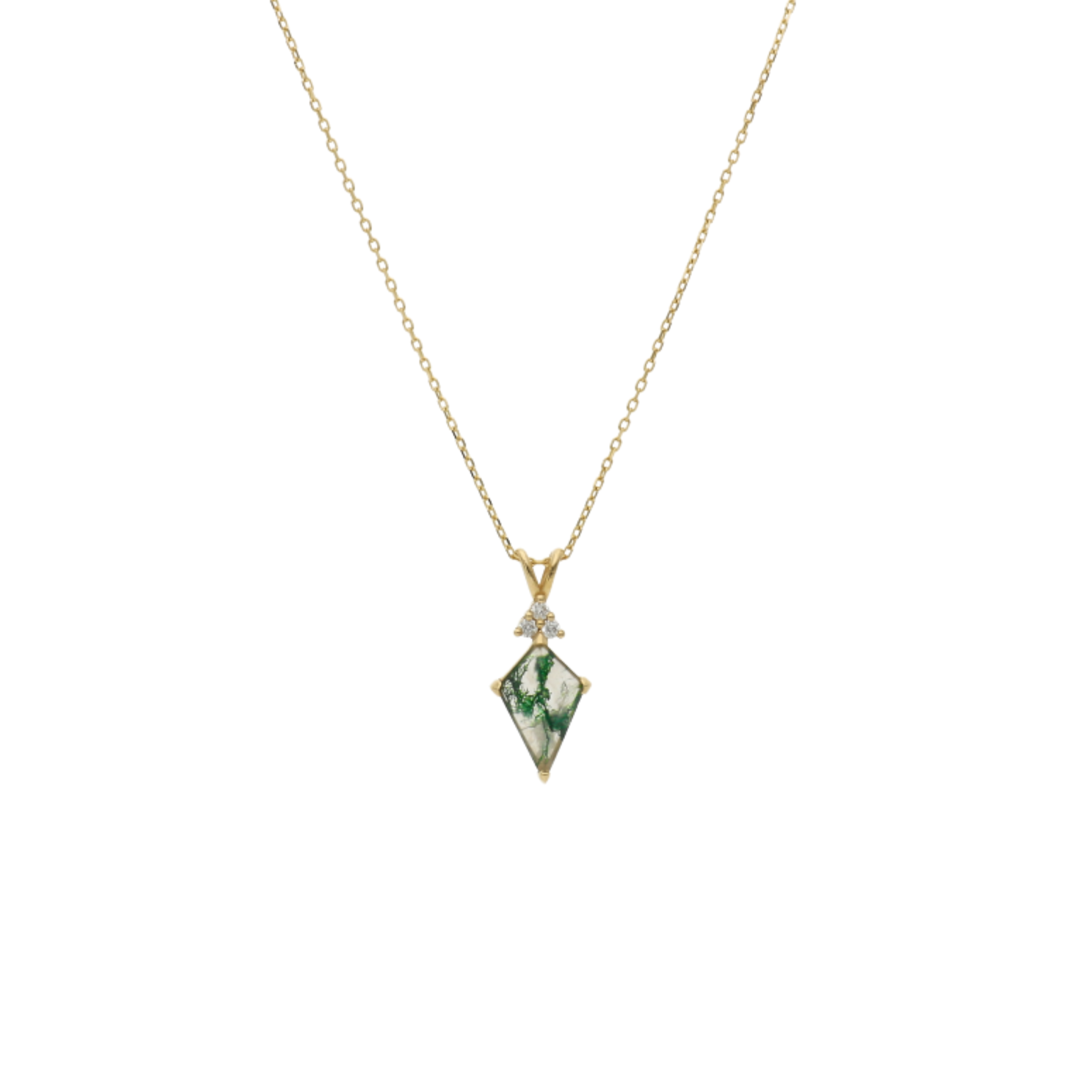 Kite Cut Moss Agate Necklace With Diamond
