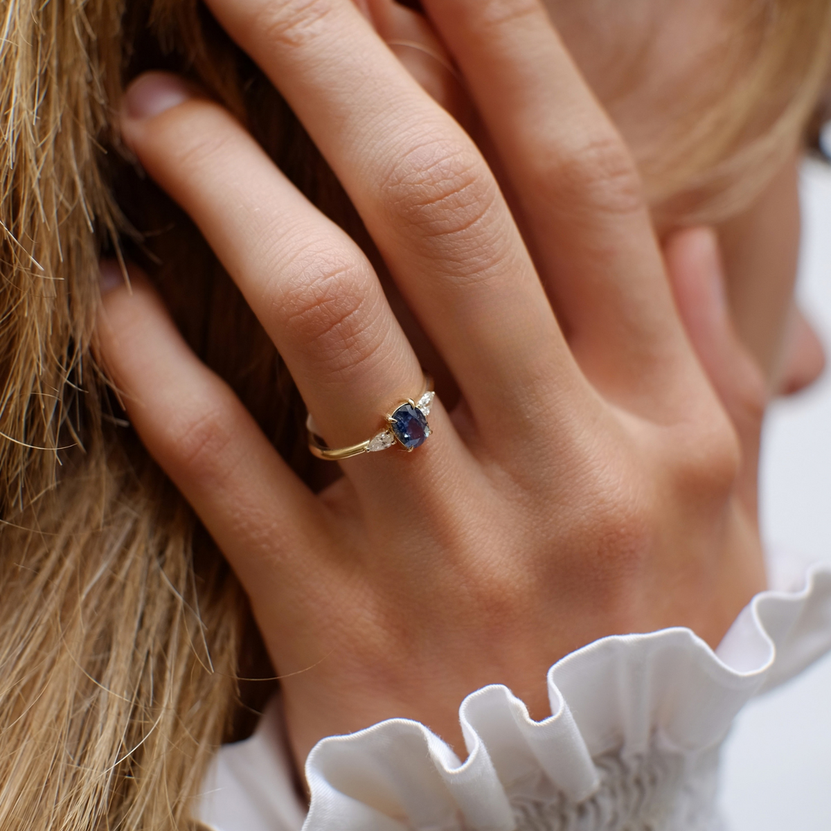 Blue Sapphire & Diamond Engagement Ring - Trinity