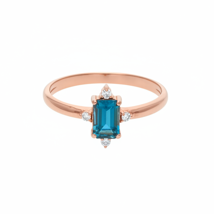 Art Deco Blauer Topas Verlobungsring mit Diamant