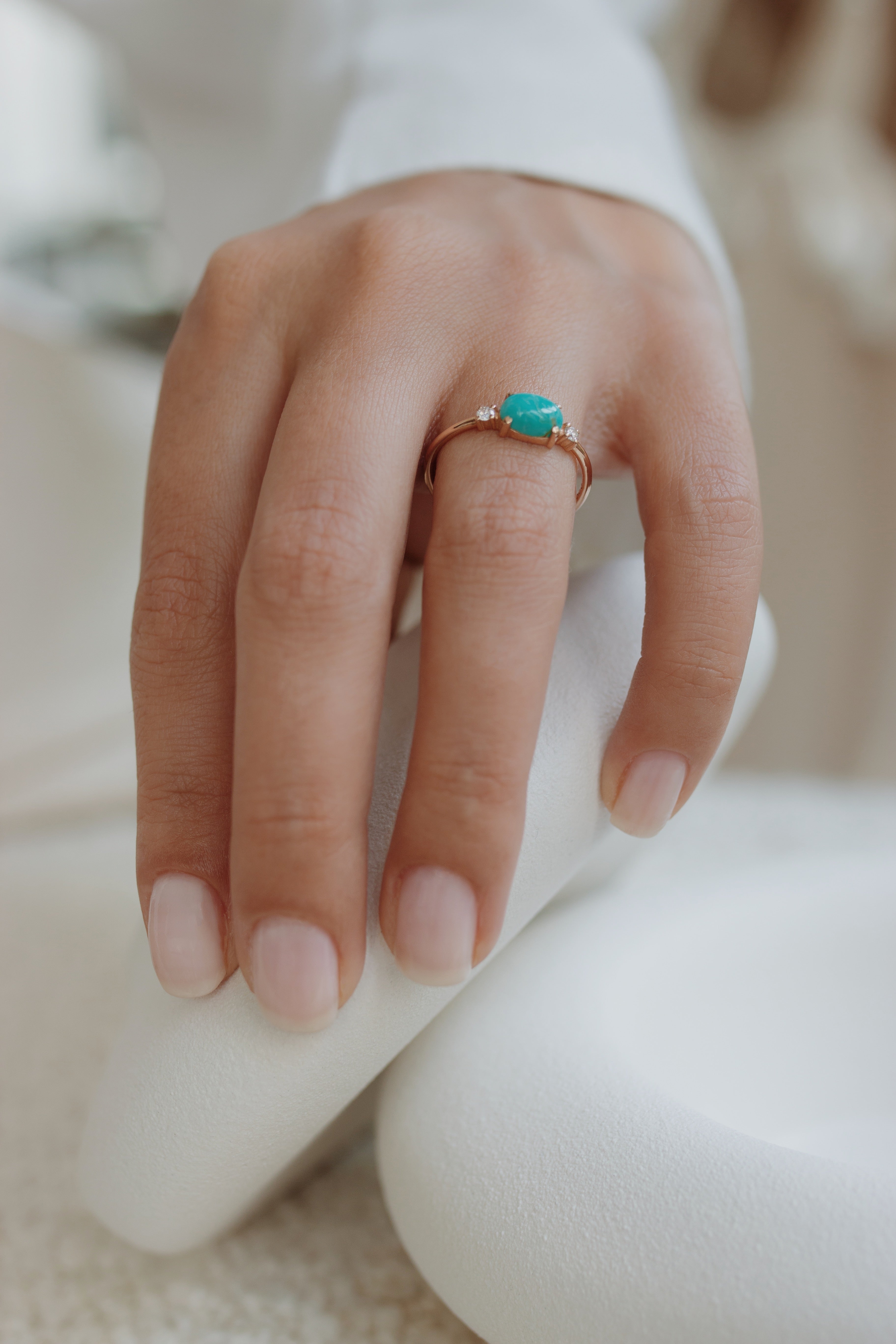 Natural Turquoise Engagement Ring With Diamond Orizzo fine jewelry