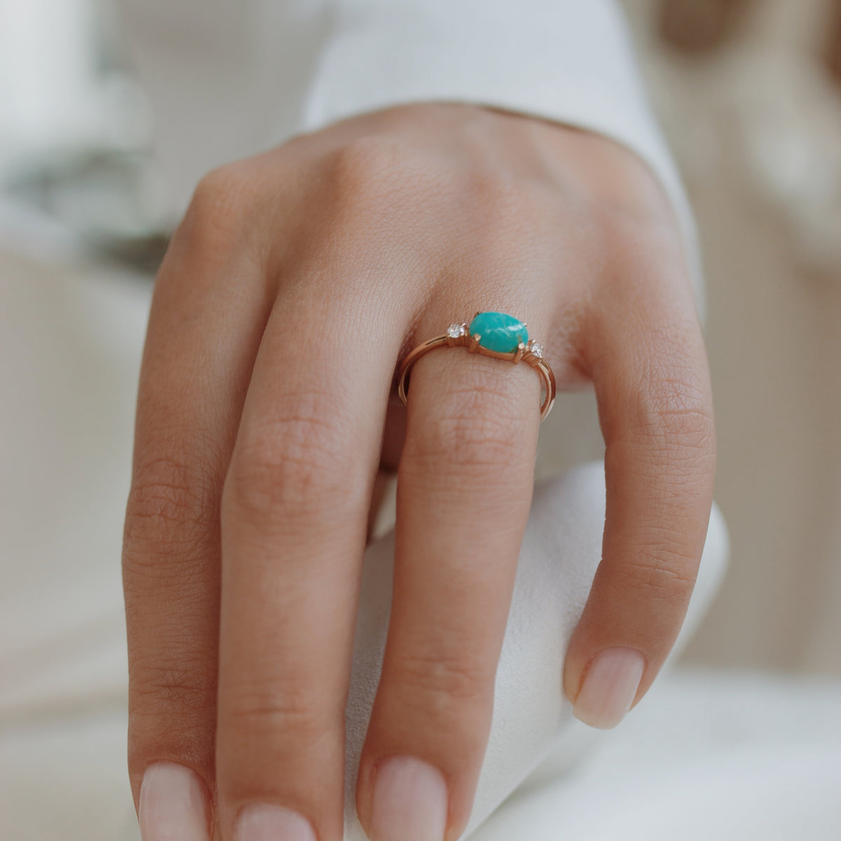 Natural Turquoise Engagement Ring With Diamond Orizzo fine jewelry