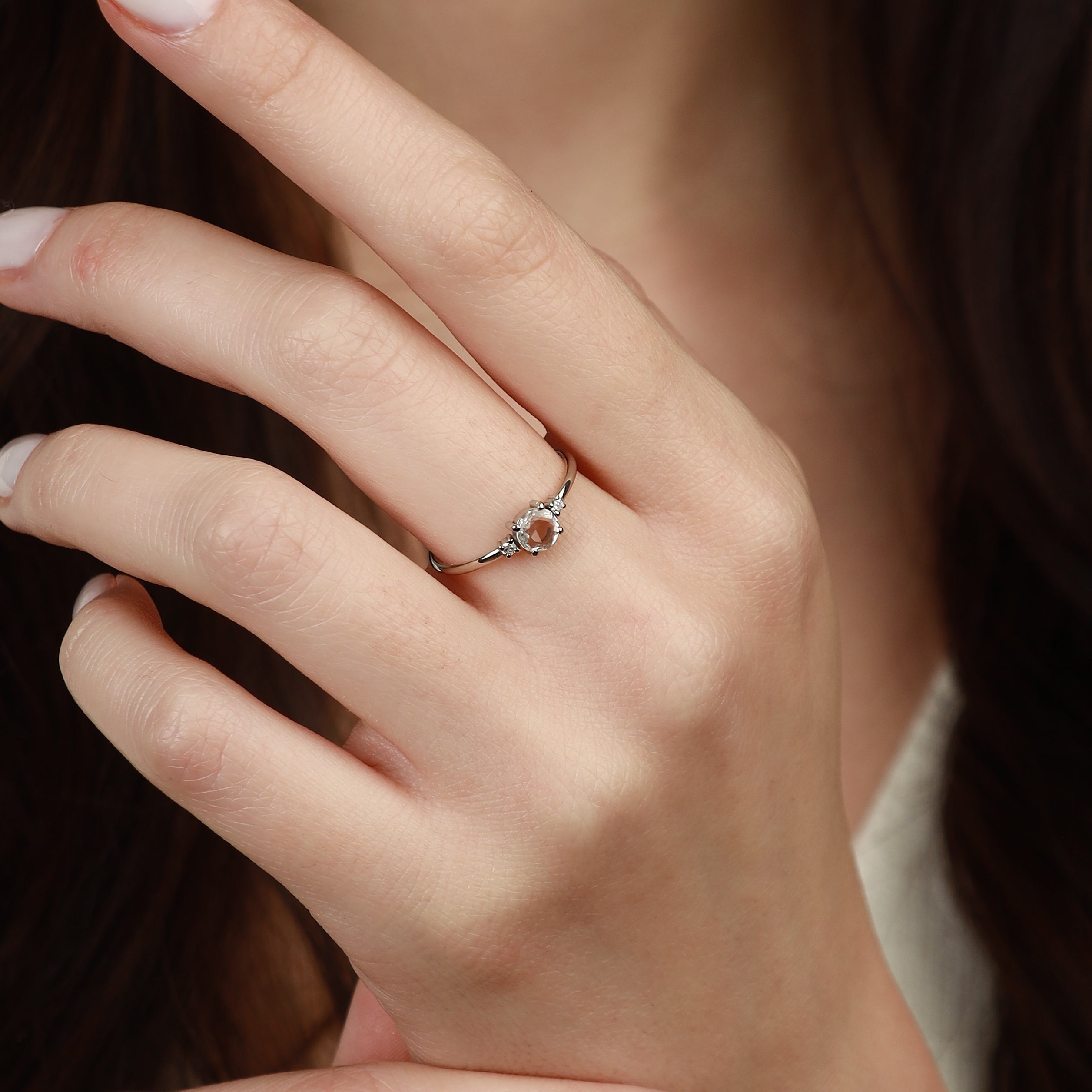 Rose Cut White Sapphire Ring With Diamond
