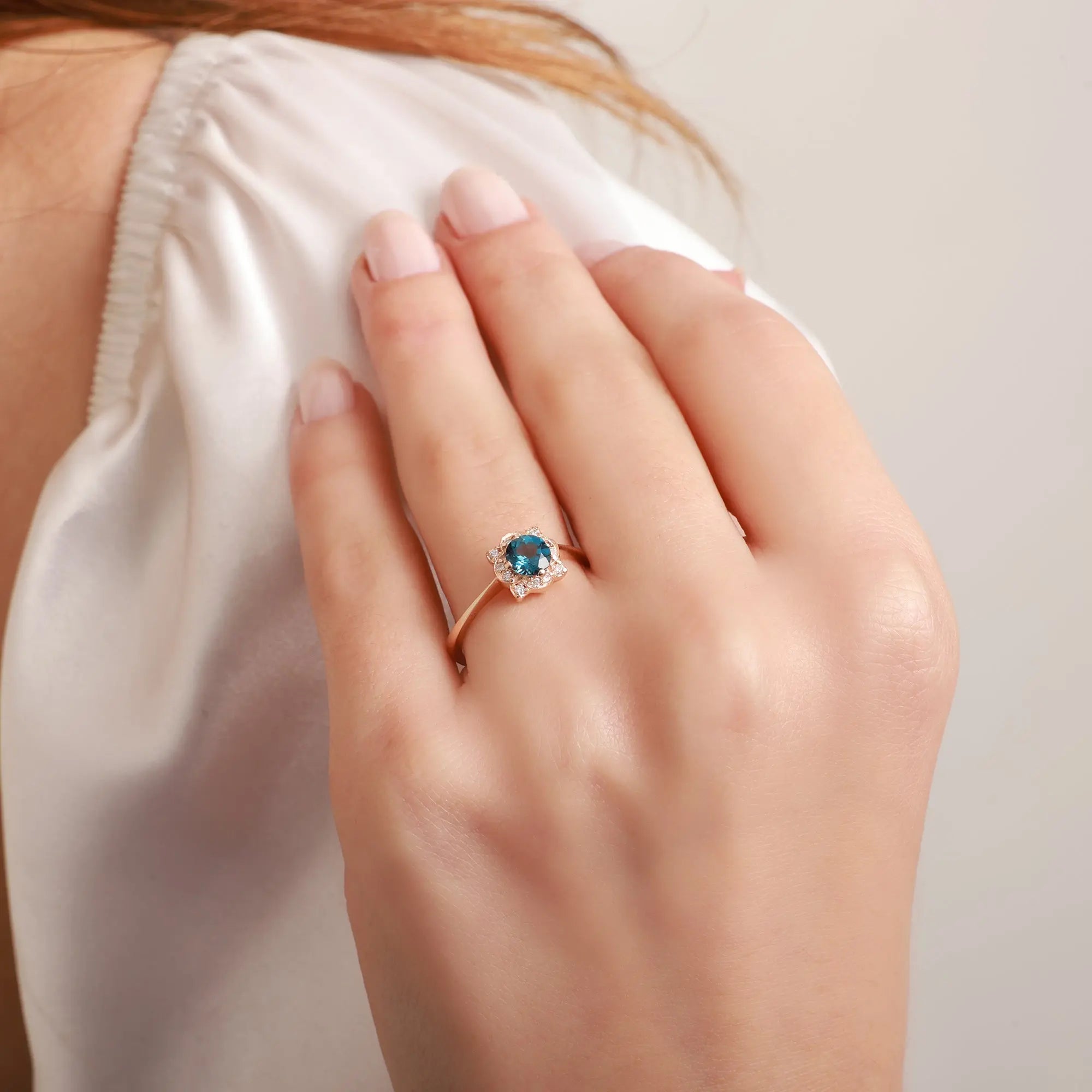 Art Deco London Blue Topaz Engagement Ring With Diamond Orizzo fine jewelry