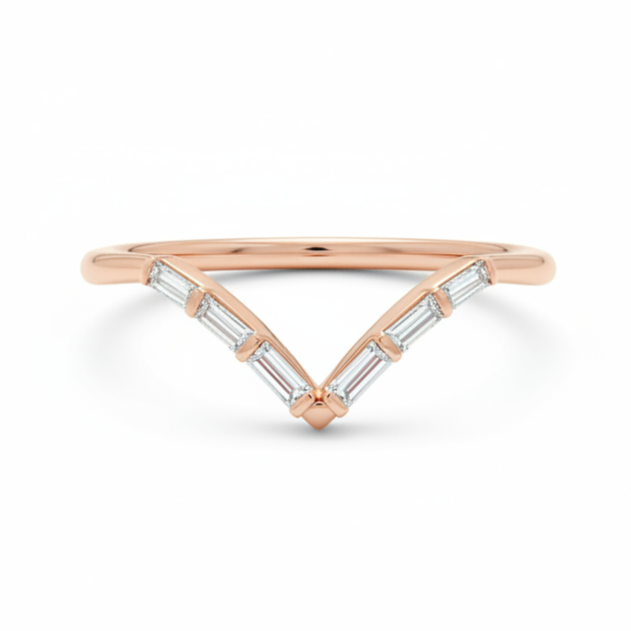 Zakřivený snubní prsten s bagetovými diamanty – 14K zlato