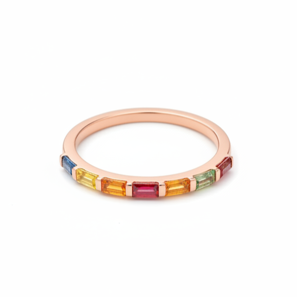 Baguette Multisapphire Snubní Prsten – 14K zlato