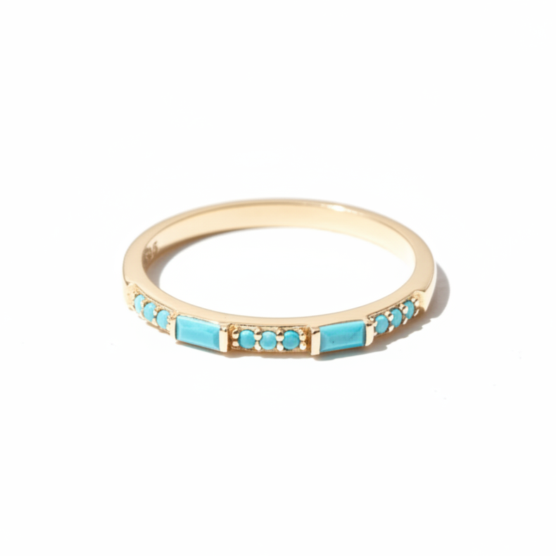 14 Karat Gold Baguette Türkis Stapelring