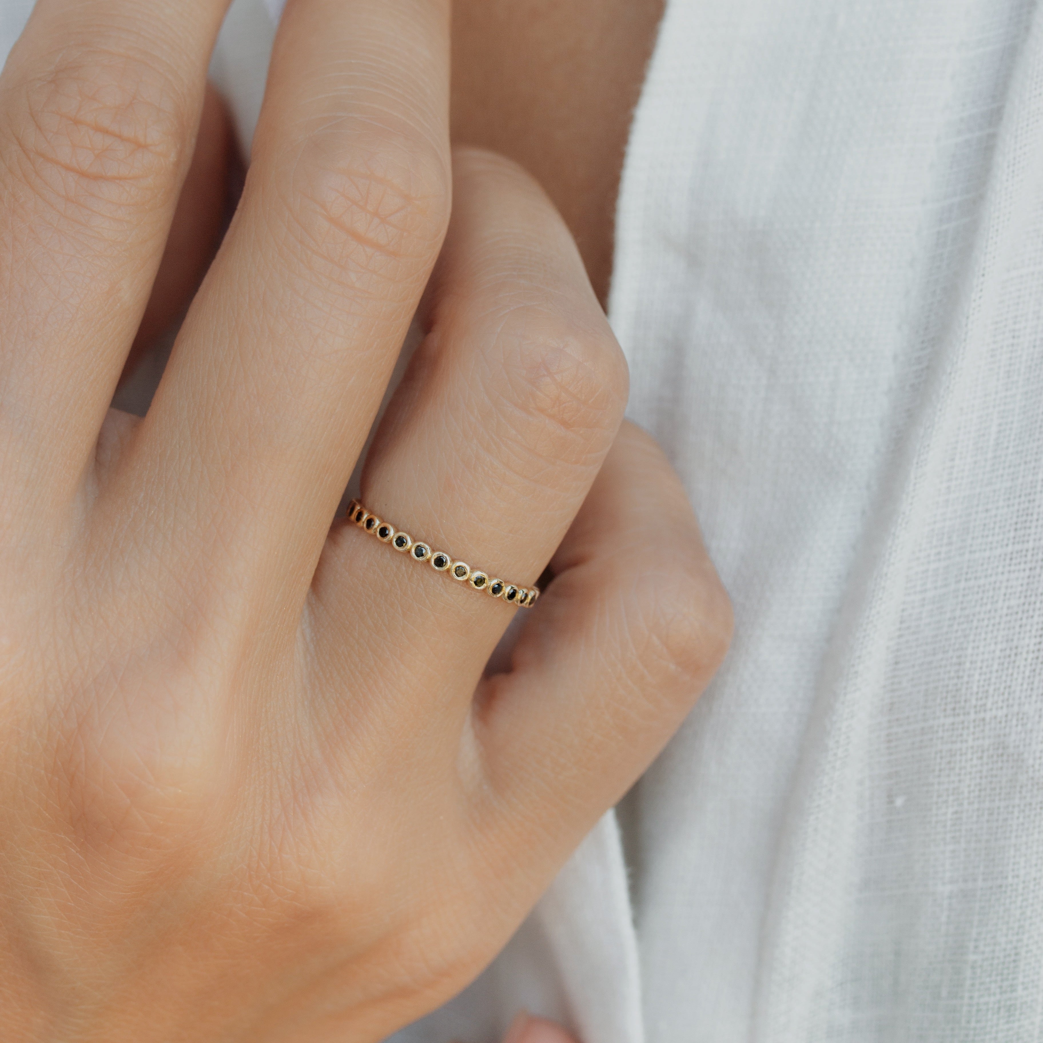 Bezel Black Diamond Stacking Ring Orizzo fine jewelry