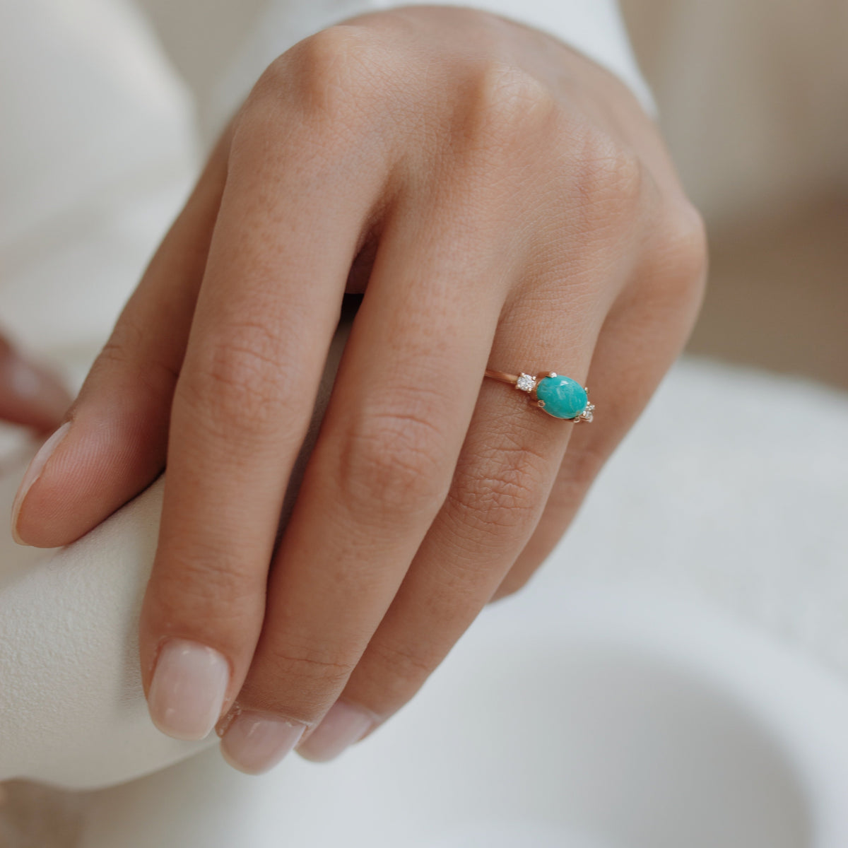 Natural Turquoise Engagement Ring With Diamond Orizzo fine jewelry