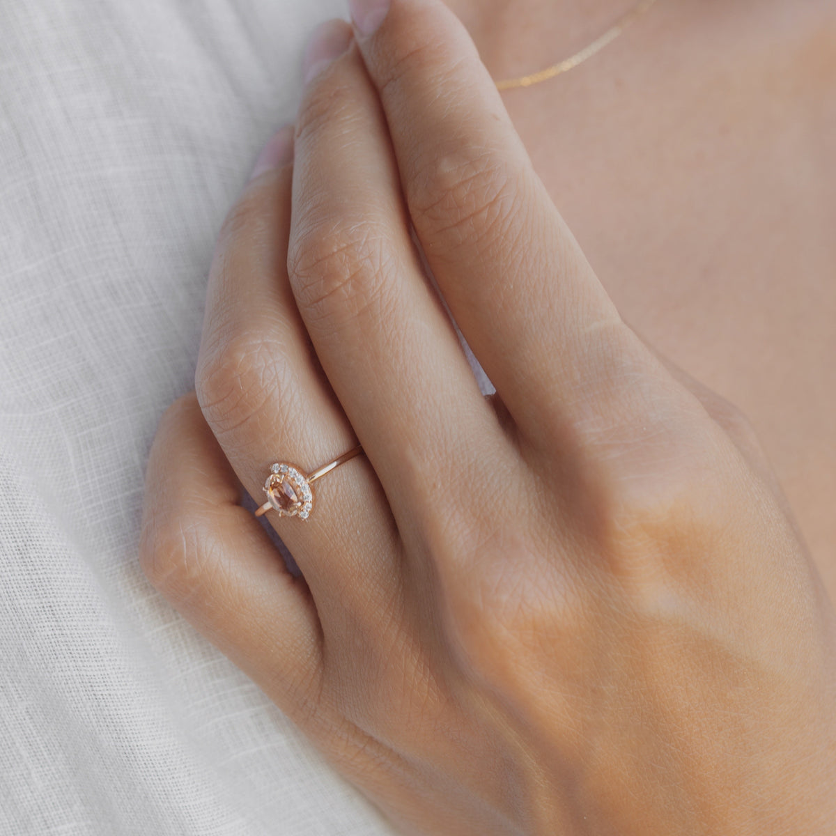 Morganite with Diamond Alternative Engagement Ring Orizzo fine jewelry