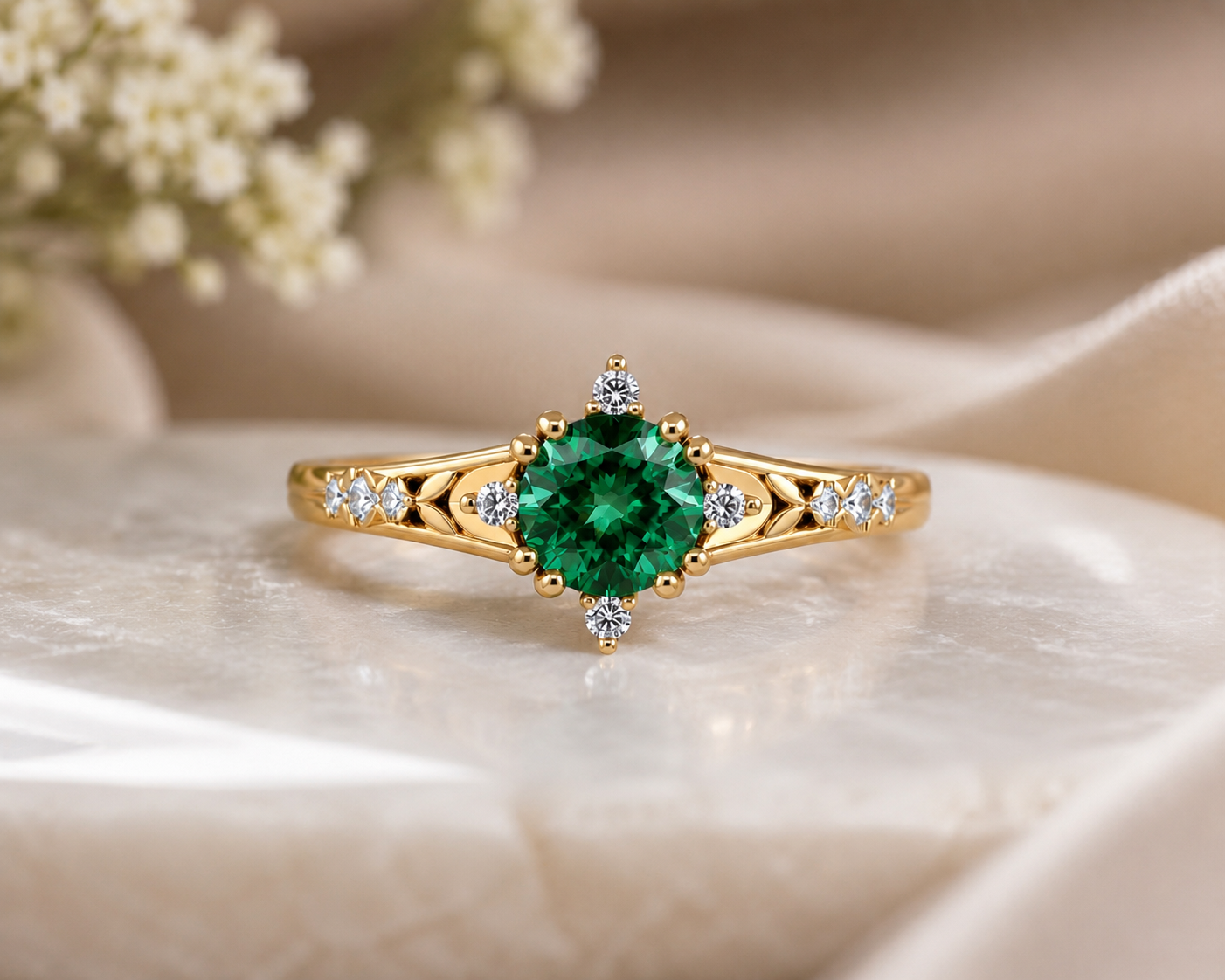 Green Sapphire Engagement Ring - Liora