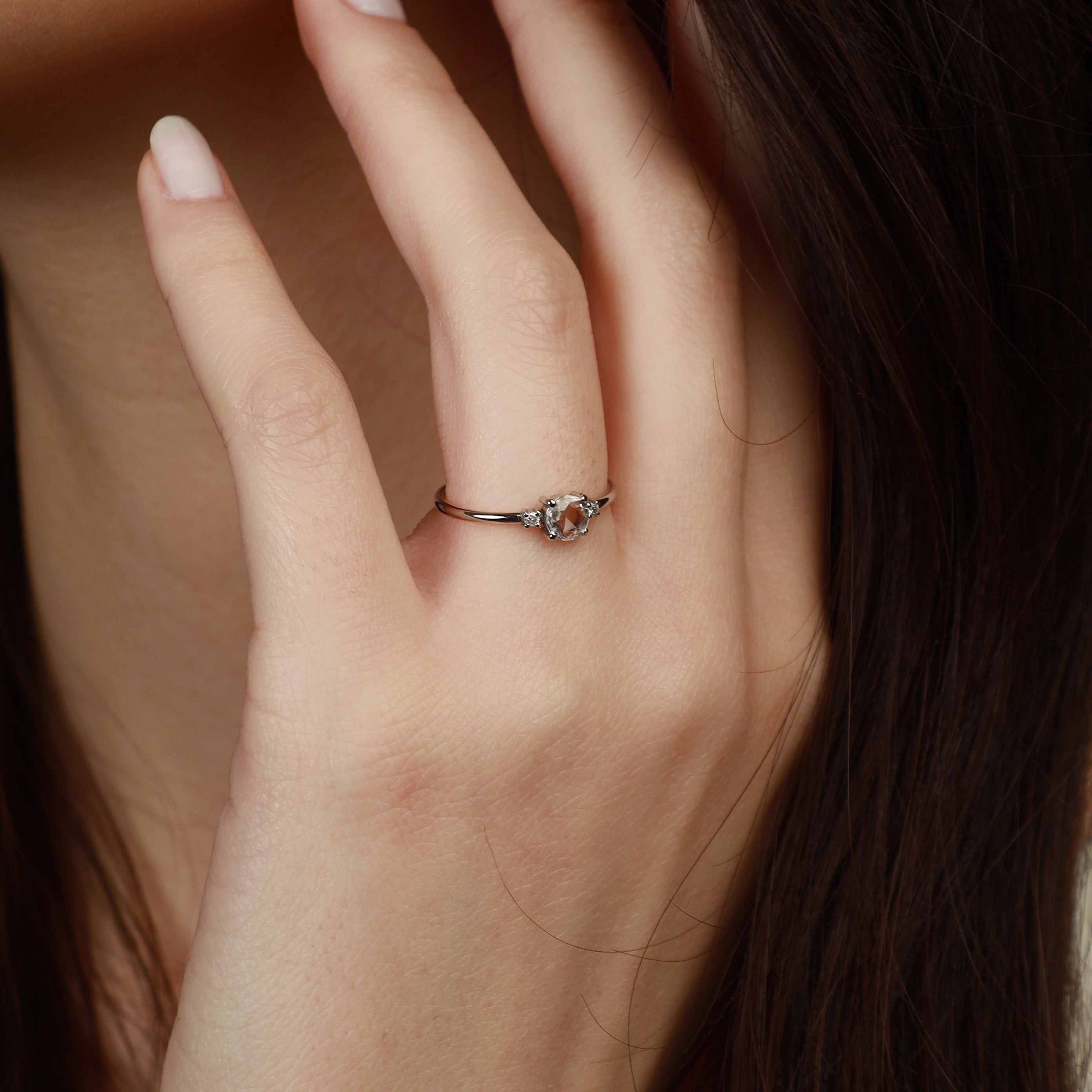 Rose Cut White Sapphire Ring With Diamond