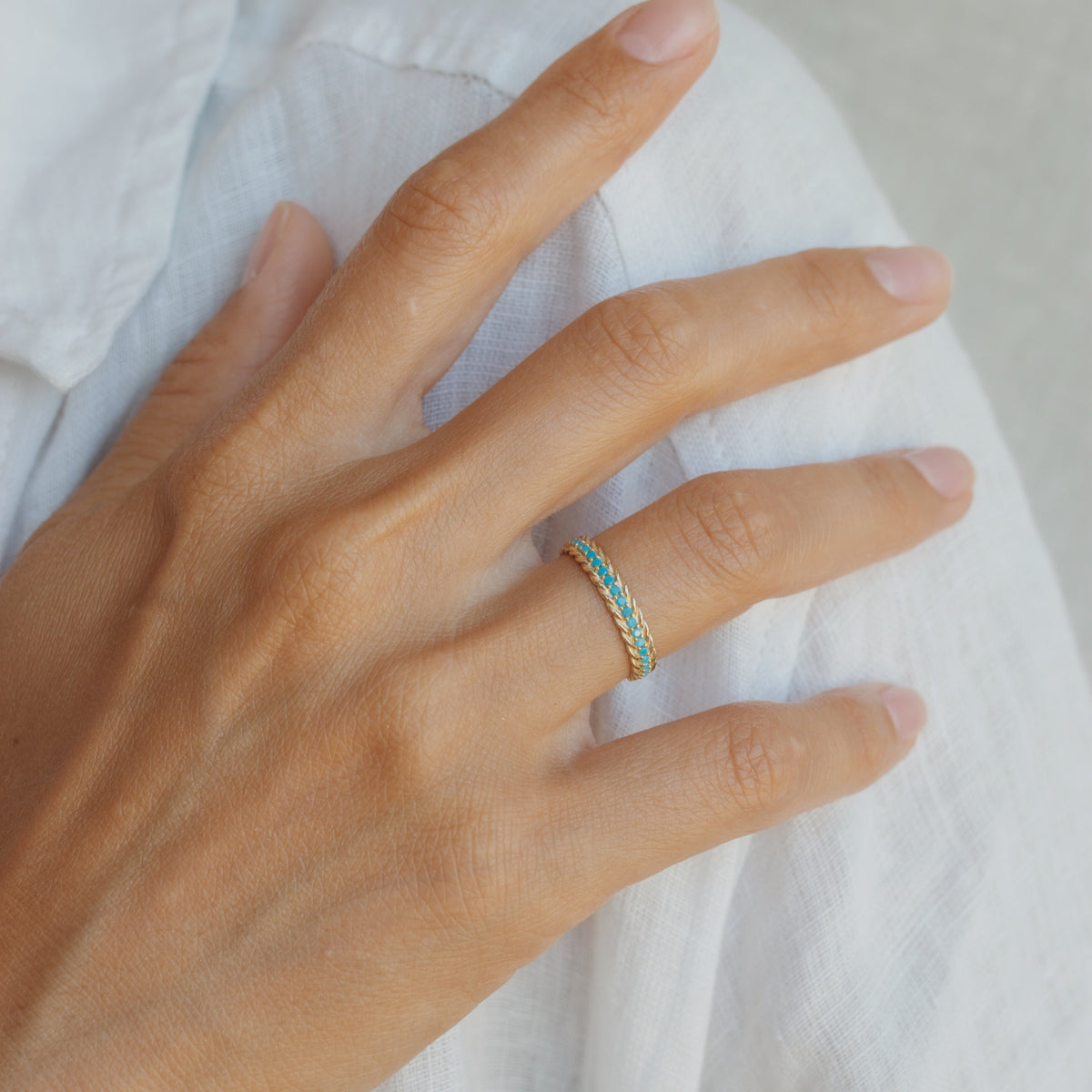 Turquoise Wedding Band in 14k Solid Gold Orizzo fine jewelry