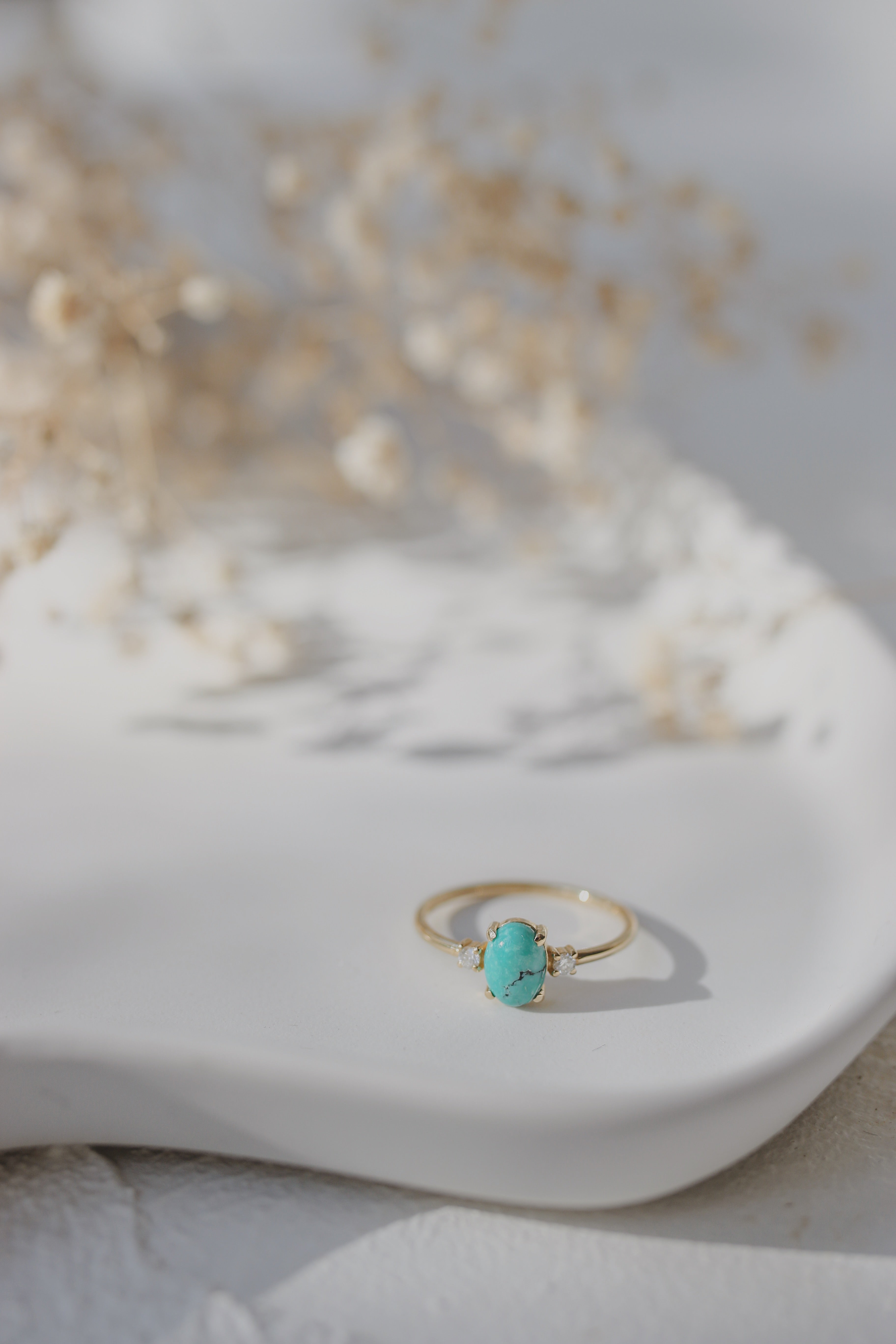 Natural Turquoise Engagement Ring With Diamond Orizzo fine jewelry