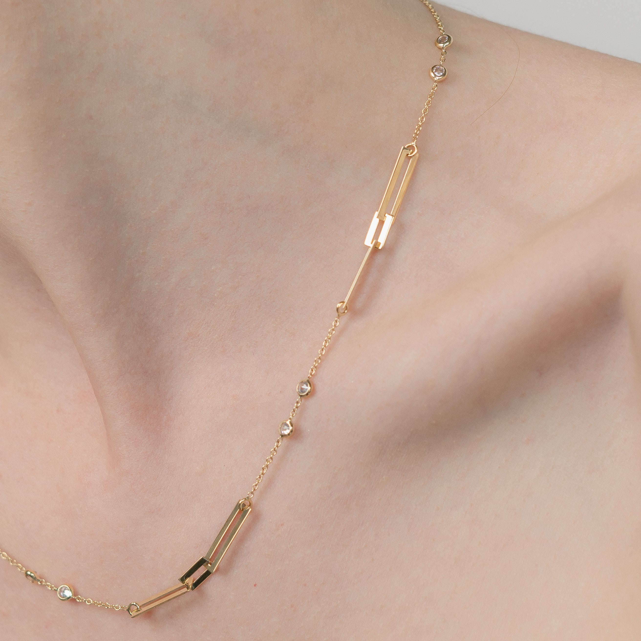 Modern Gold Bar Link Necklace in 14K Solid Gold