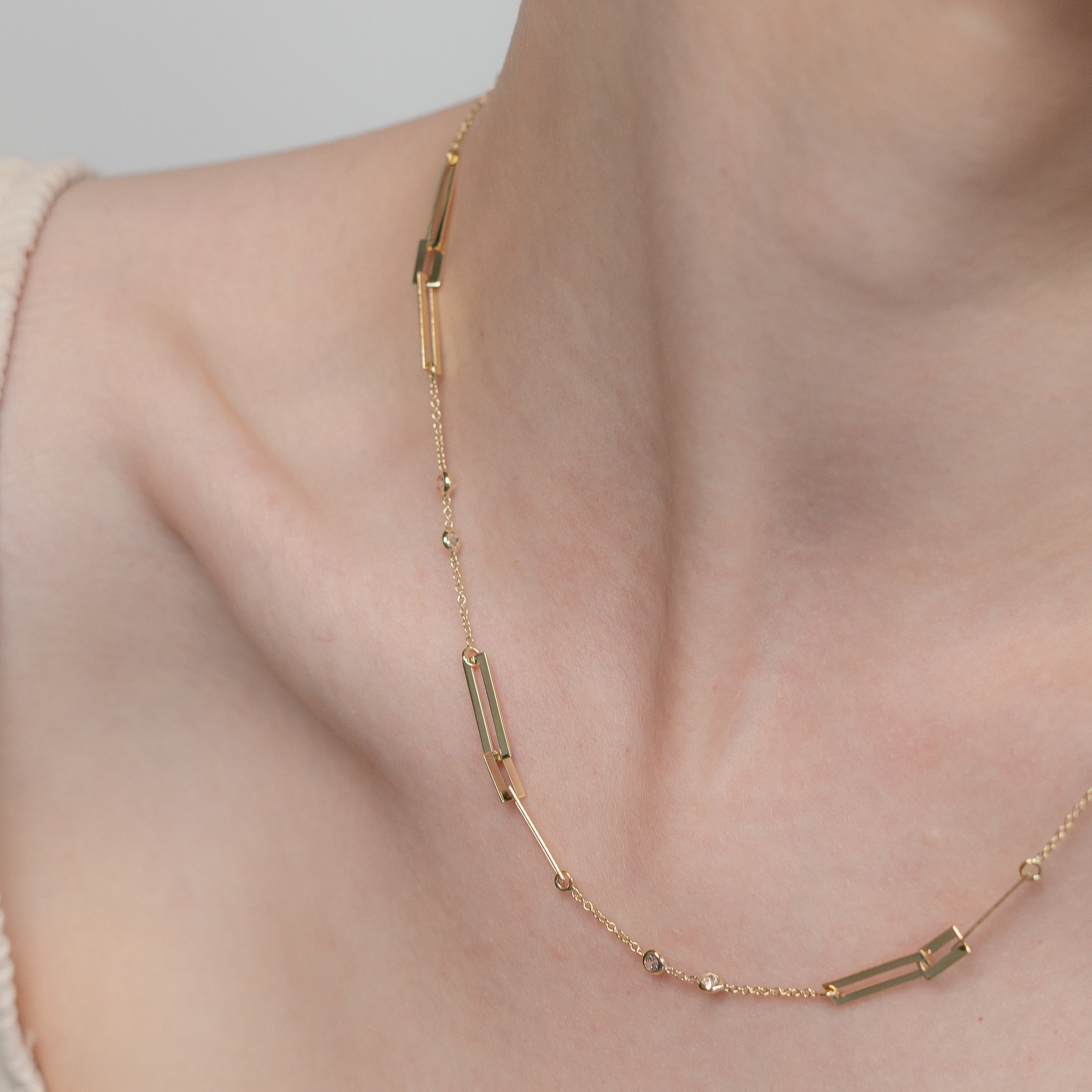 Modern Gold Bar Link Necklace in 14K Solid Gold