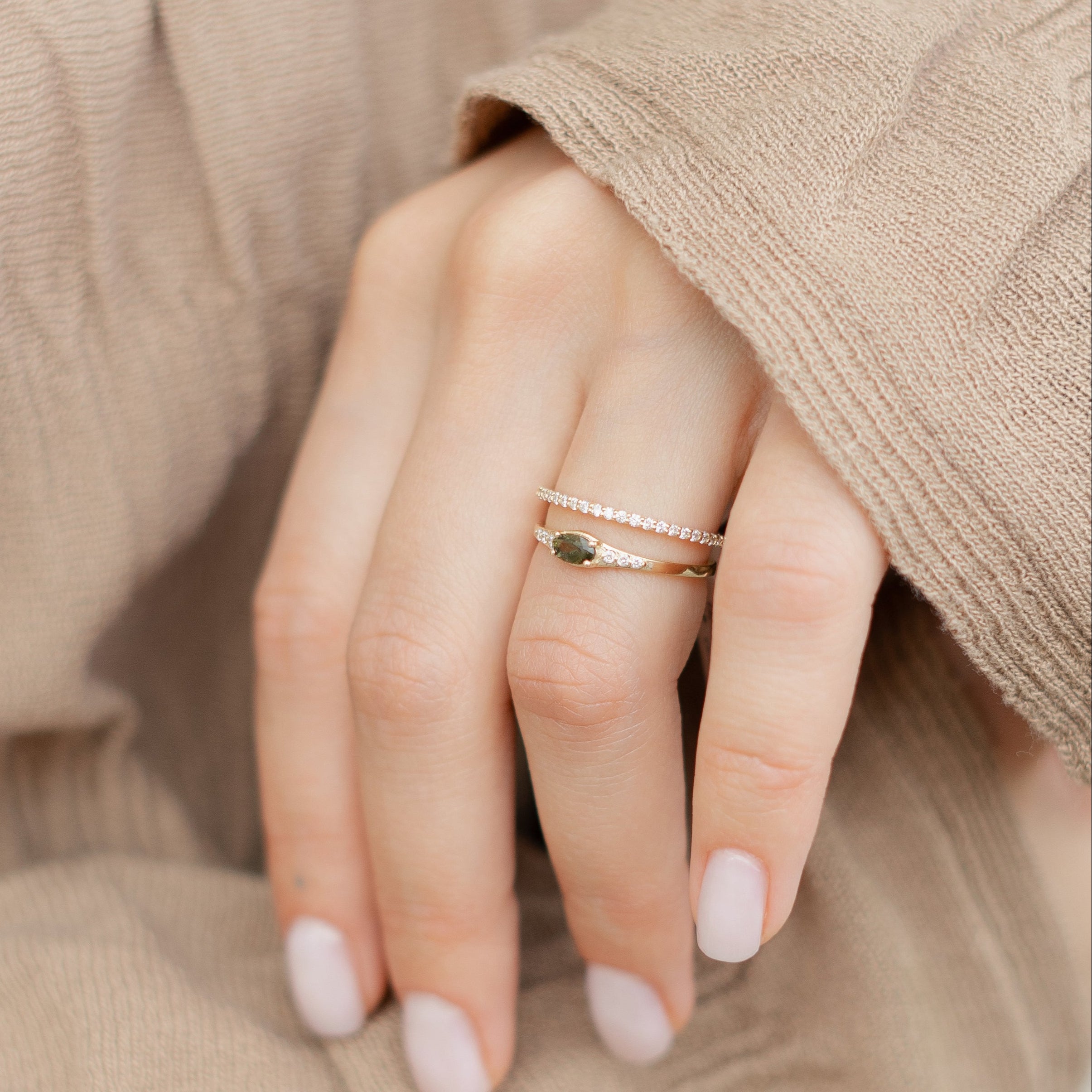 Thin Band Half Tour Diamond Ring