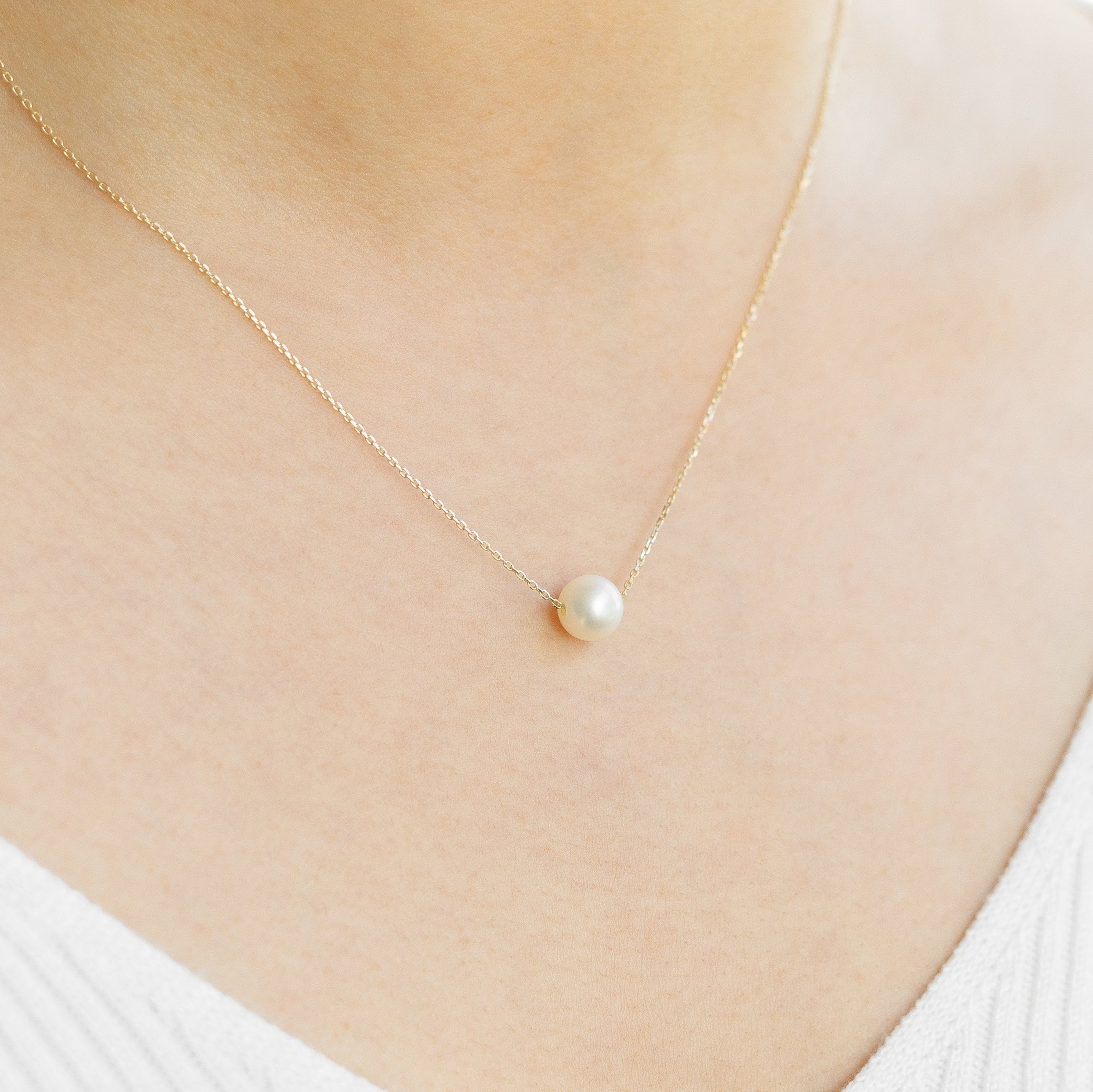 Single Pearl Necklace In 14K Gold