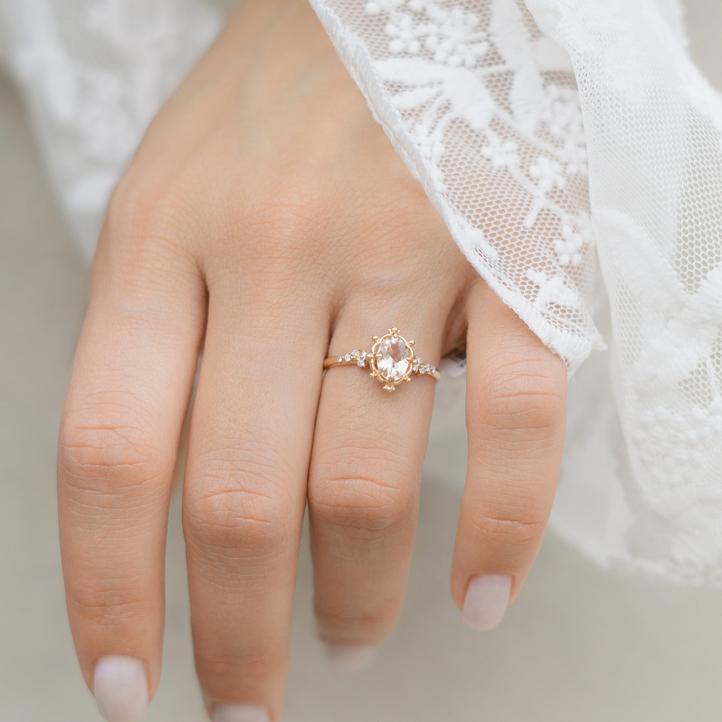 Oval Morganite Engagement Ring With Diamond