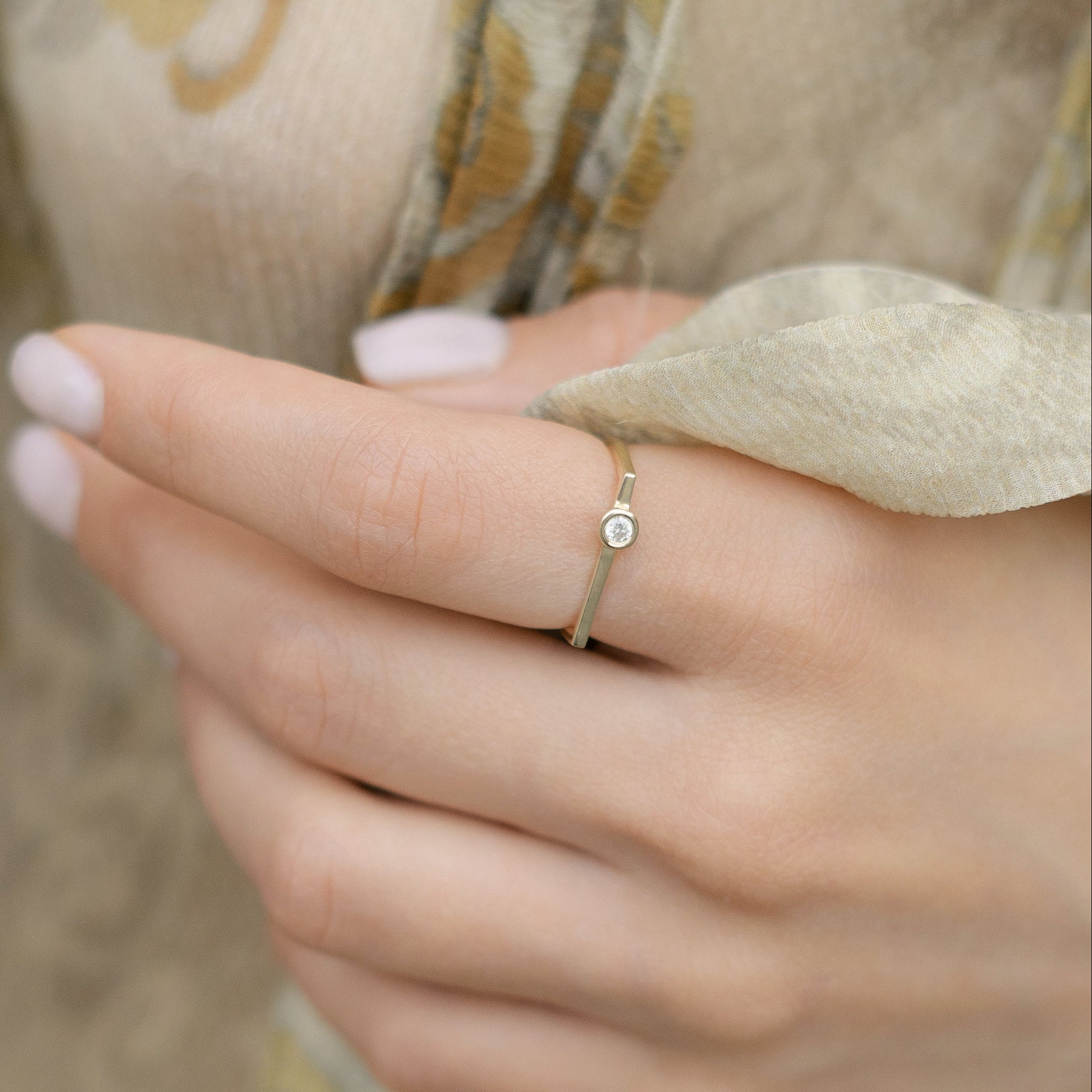 Diamond Bar Ring In 14K Gold