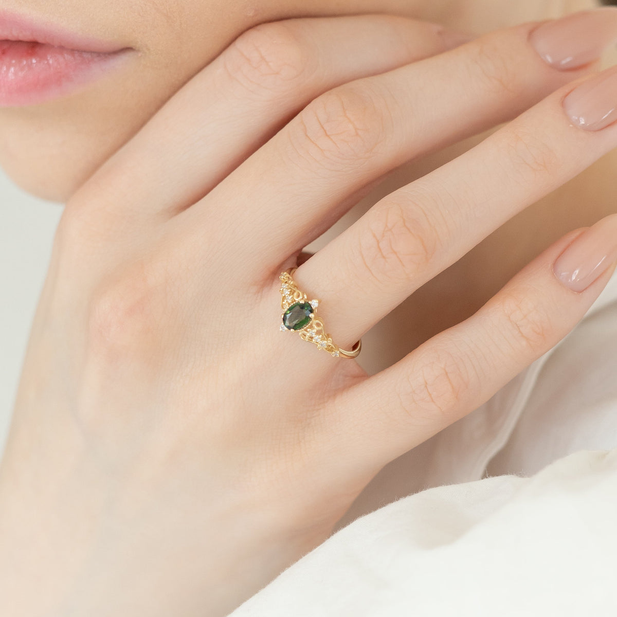 Antique Inspired Natural Green Sapphire Ring