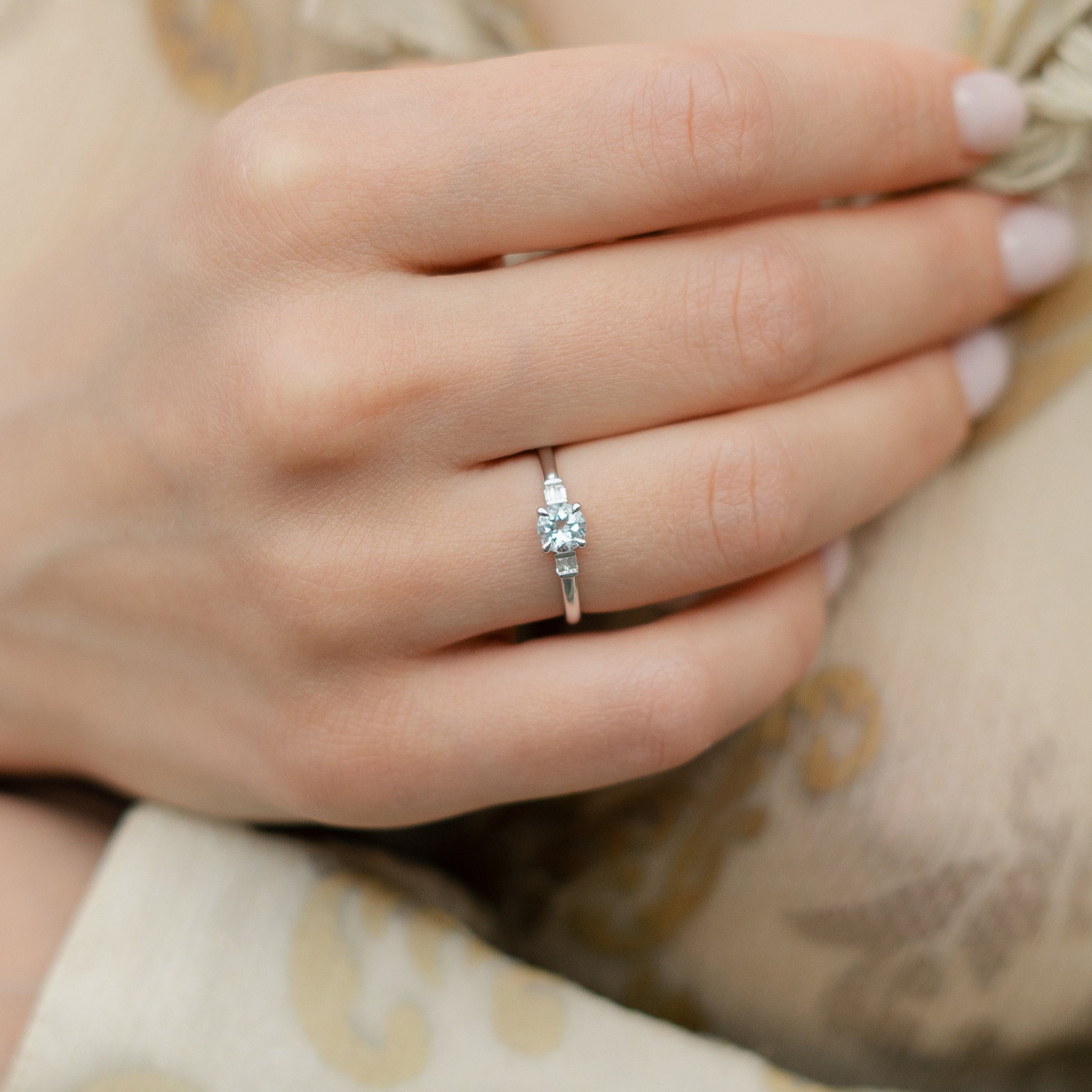 Aquamarine Ring With Baguette Diamonds
