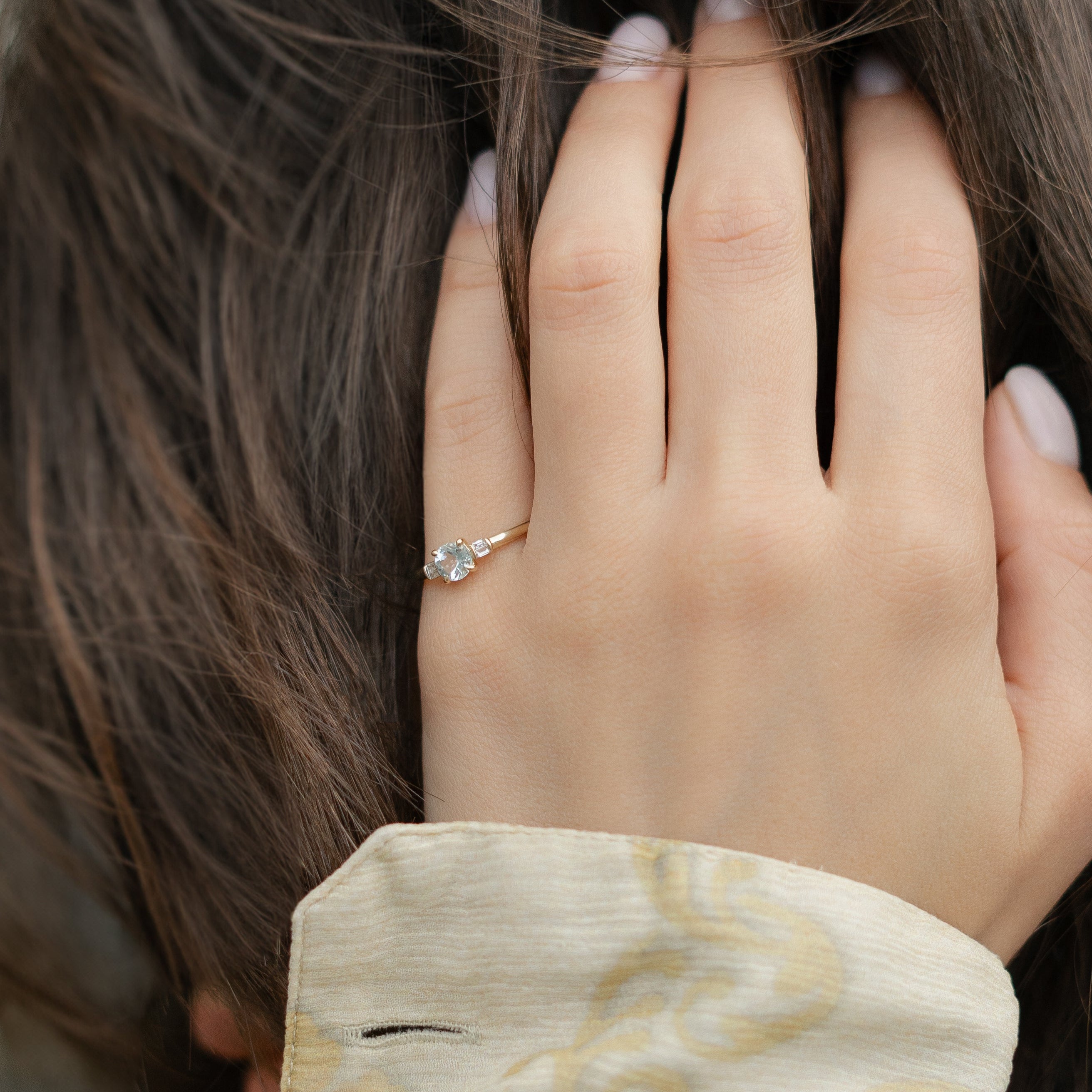 Aquamarine Ring With Baguette Diamonds