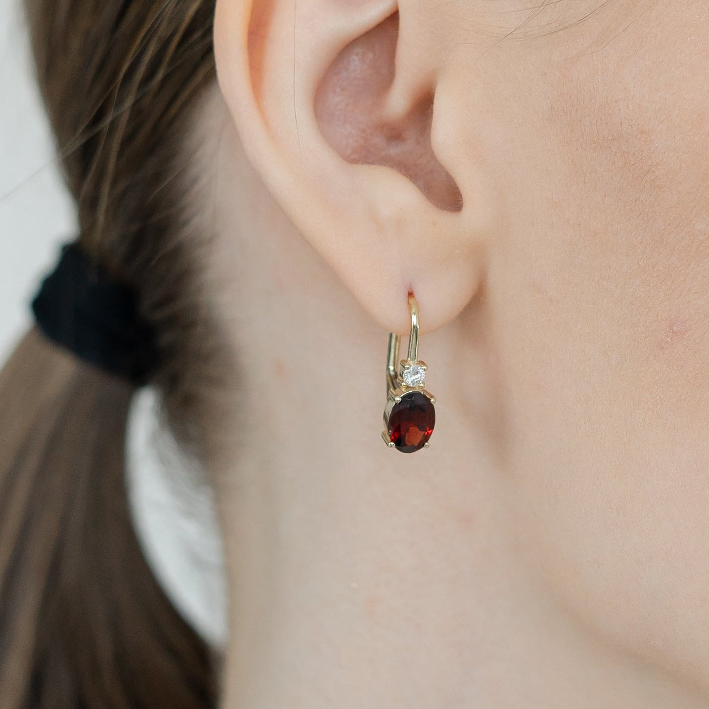 Garnet Earrings With Diamond in 14k Gold