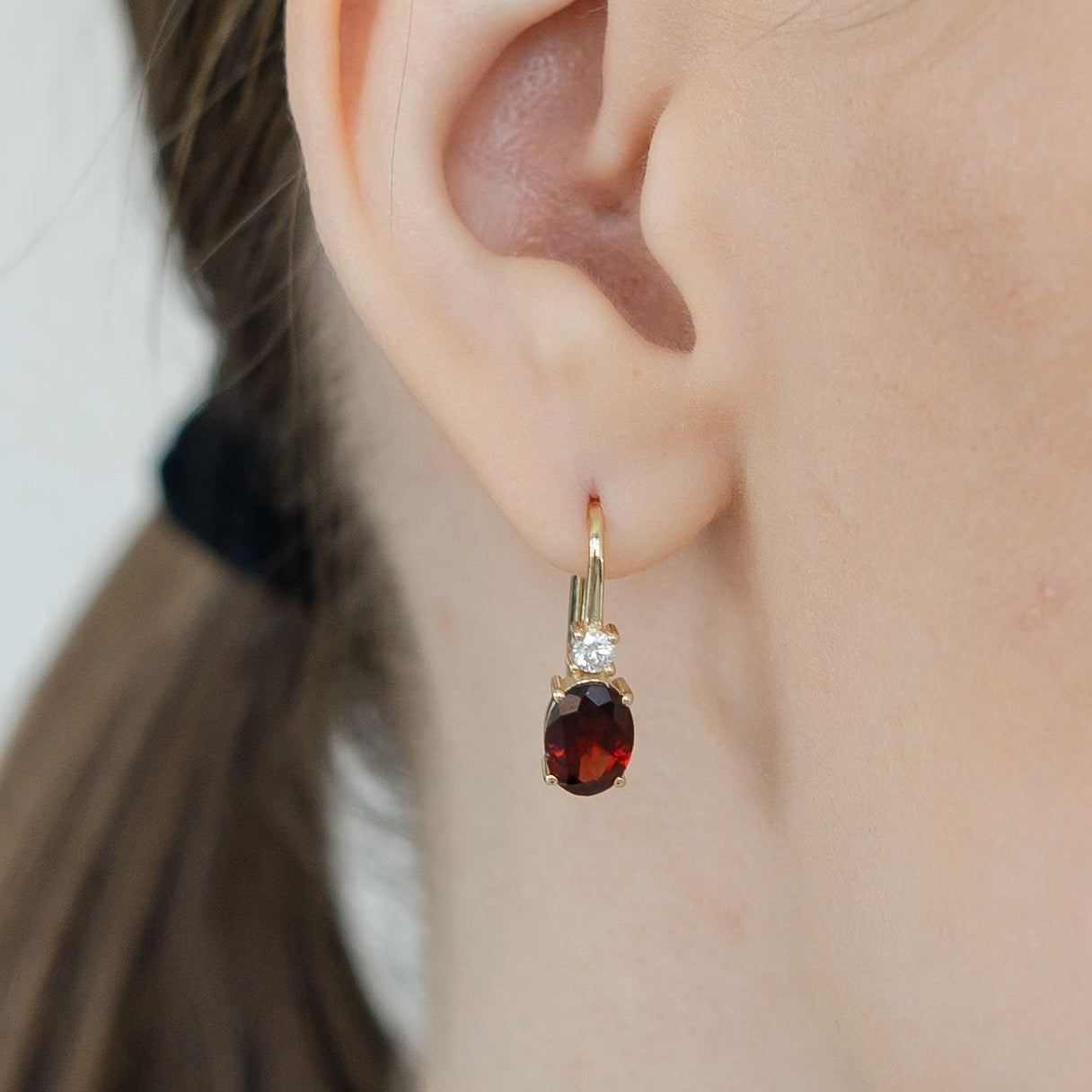 Garnet Earrings With Diamond in 14k Gold