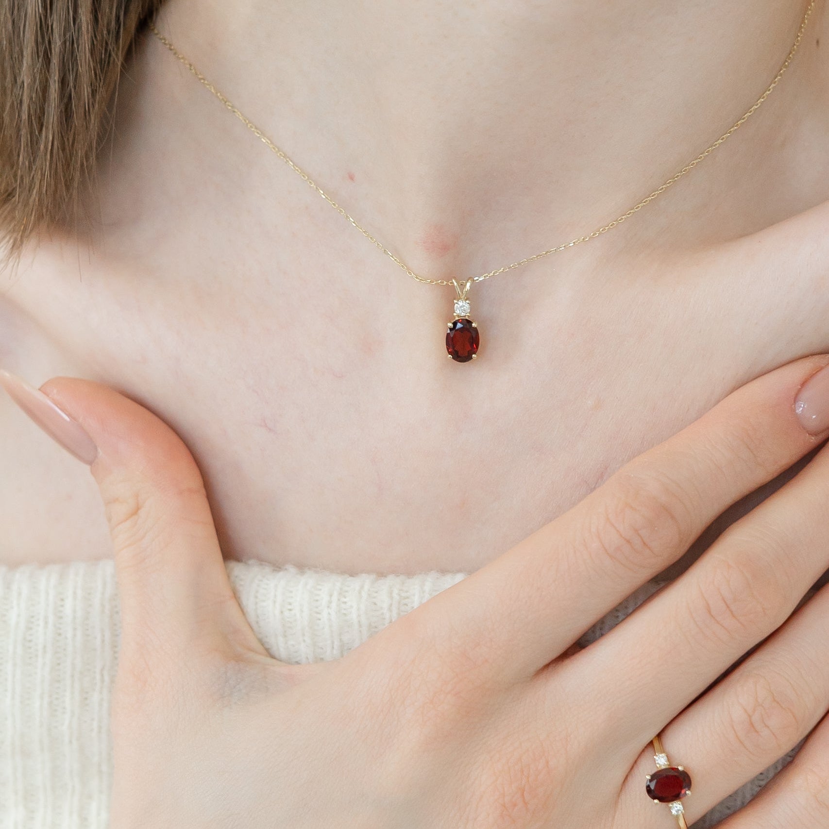 14K Gold Garnet & Diamond Necklace