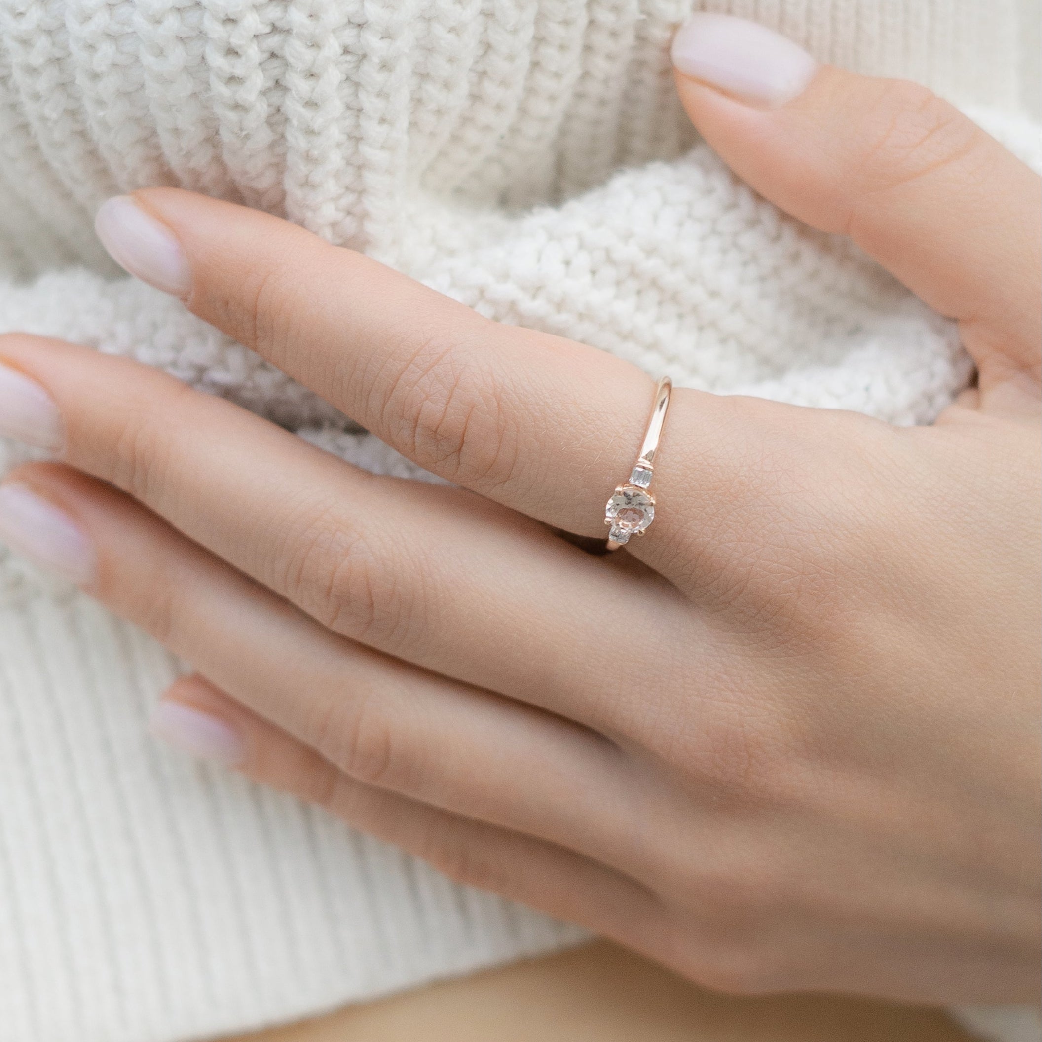 Morganite Ring with Baguette Diamonds